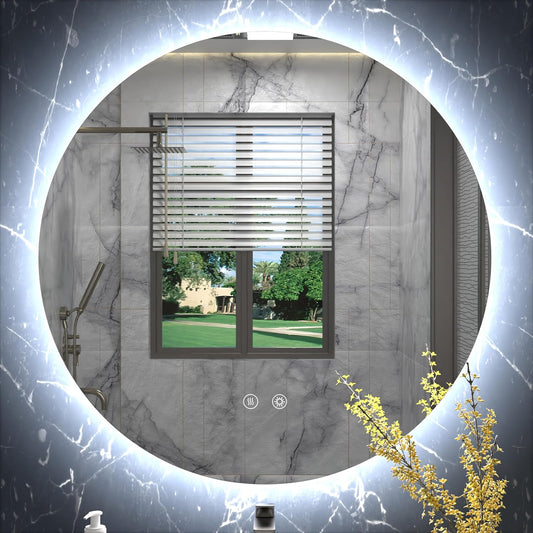 28 Inch Round LED Bathroom Mirror, Backlit Vanity Bathroom Mirror with Lights Round,LED Lighted, Dimmable, Anti-Fog,3000K/4500K/6000K