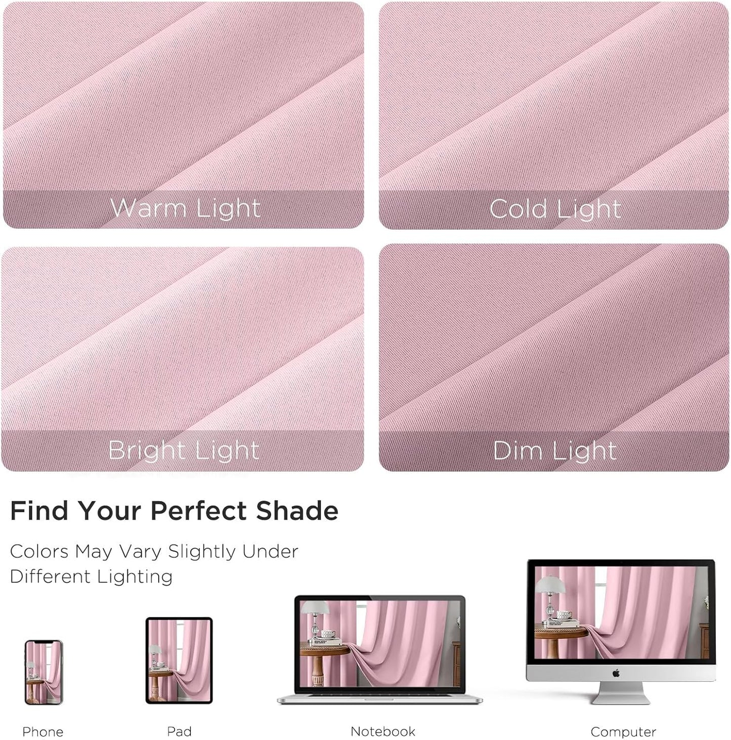 CUCRAF Light Pink Blackout Curtains 84 inch Length 2 Panels Set, Rod Pocket Room Darkening Drapes for Bedroom Living Room, Insulated Thermal Light Blocking Window Curtain (W52 x L84 Inch)