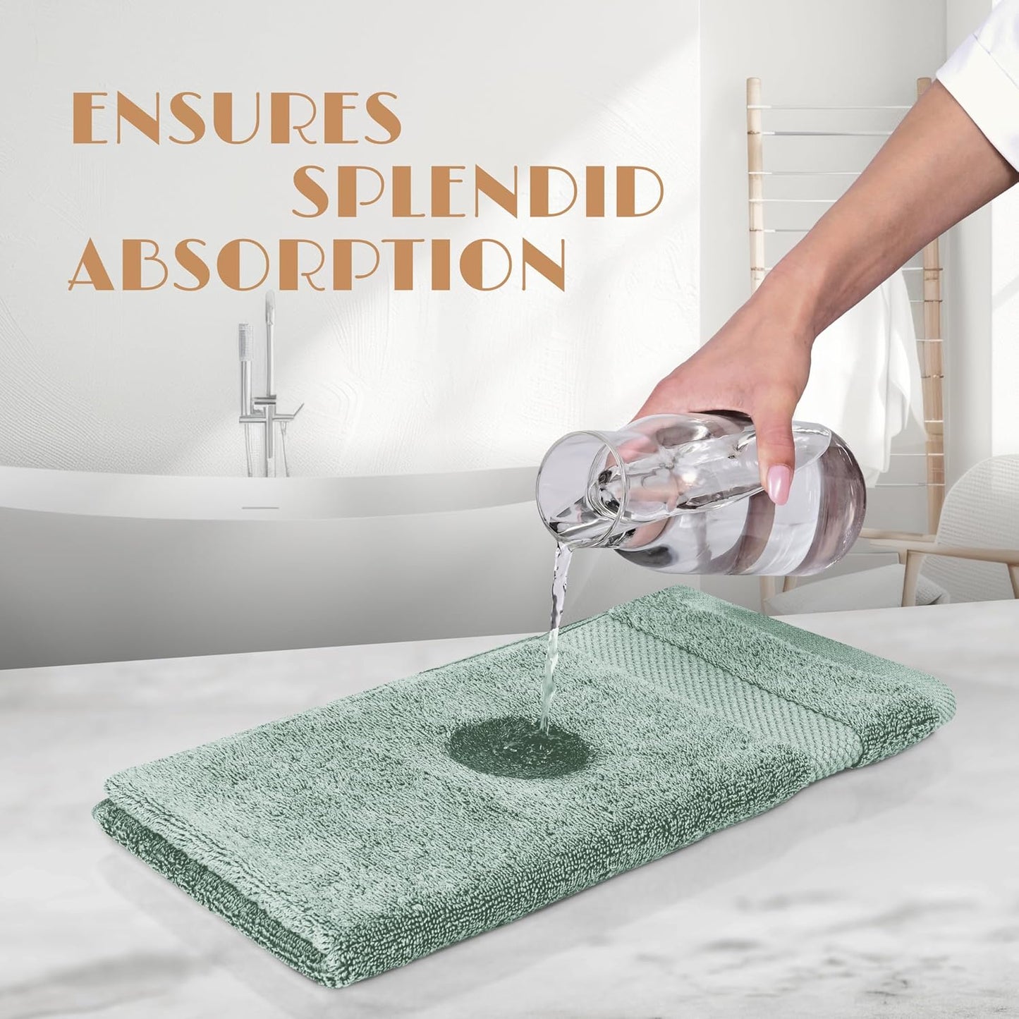 White Classic Green Washcloths Set for Body and Face Towel, Cotton Wash Cloths Bulk 12 Pack, Spa Fingertip Wash Clothes 12x12 Inch, Soft Absorbent Gym Towels