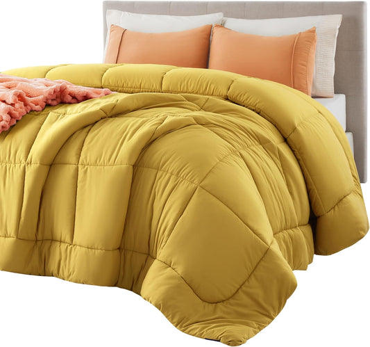 Bedsure Comforter Duvet Insert - Quilted Comforters Queen Size, All Season Duvet, GentleSoft Down Alternative Bedding, with 8 Tabs, Gifts for Women/Men, Mustard Yellow, Queen 88 x 88 Inches