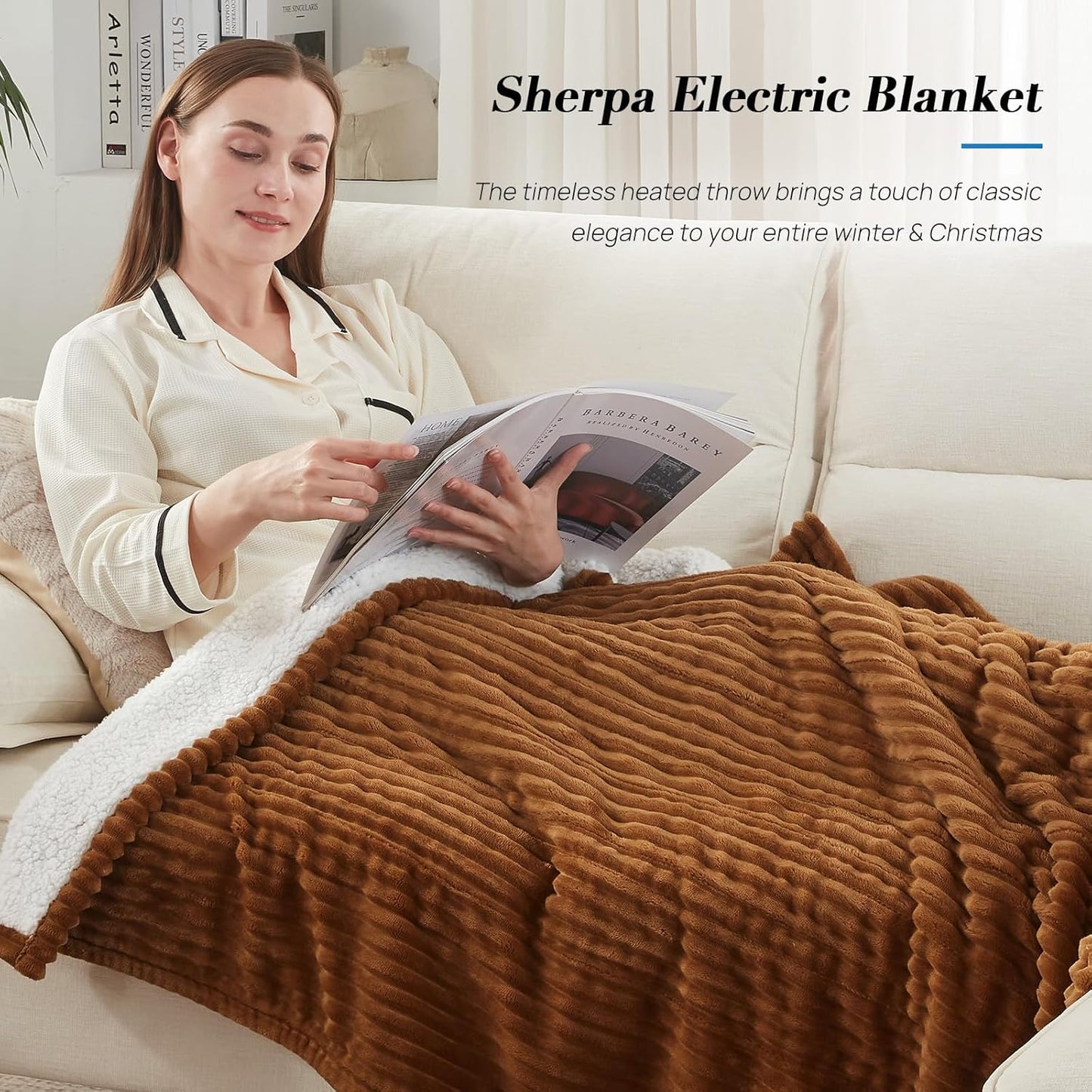 Westinghouse Heated Throw Blanket, Soft Flannel Sherpa Electric Throw with 6 Heating Levels & 2-10 Hours Auto Shut Off, Fast Heating & ETL Certification, Machine Washable, 50x60 Inch, Brown