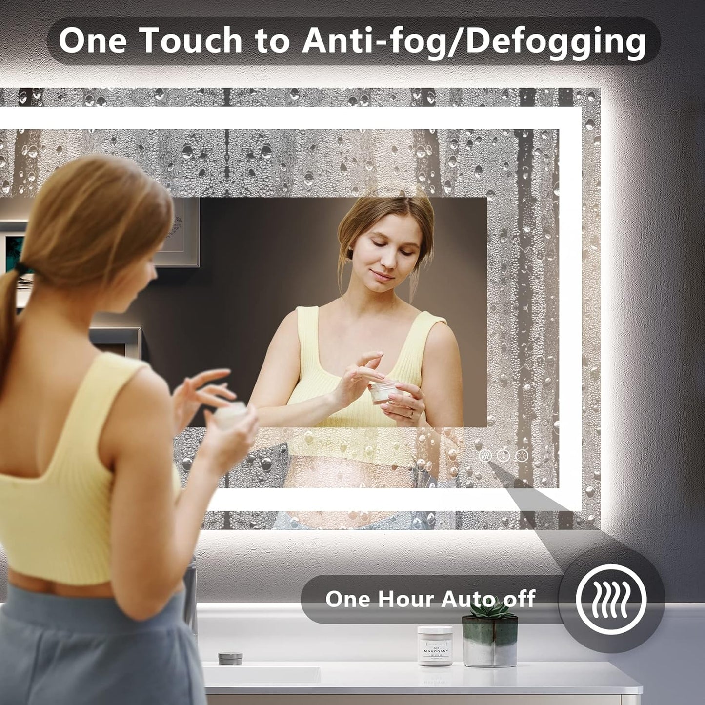 48x32 Inch LED Bathroom Mirror with Lights Front and Backlit Lighted Vanity Mirror for Bathroom Wall with 3 Colors Dimmable Anti-Fog Memory Shatter-Proof IP54 Waterproof Horizontal/Vertical