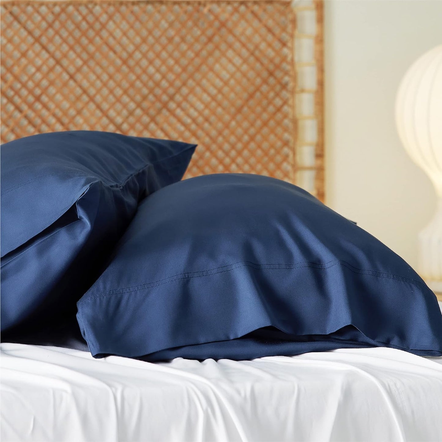 Bedsure Pillow Cases Standard Size, Cooling Pillow Cases, Rayon Derived from Bamboo Navy Blue Pillowcases Standard Set of 2, Breathable & Soft Bedding Pillow Cover with Envelope Closure, 20x26 Inches