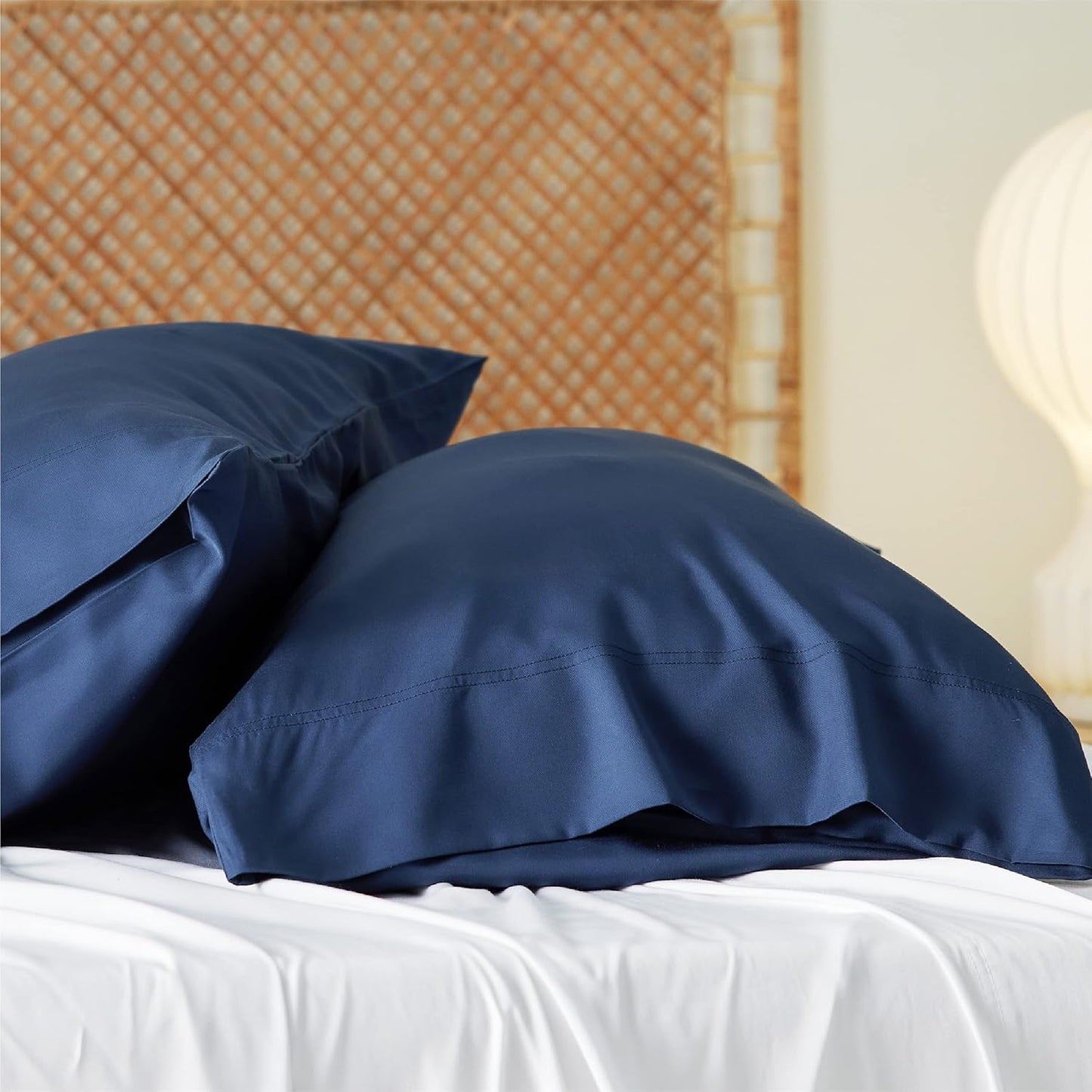Bedsure King Size Pillow Cases Set of 2, Cooling Pillow Cases King, Rayon Derived from Bamboo Navy Blue Pillowcases, Breathable & Silky Soft Bedding Pillow Covers with Envelope Closure, 20x36 Inches