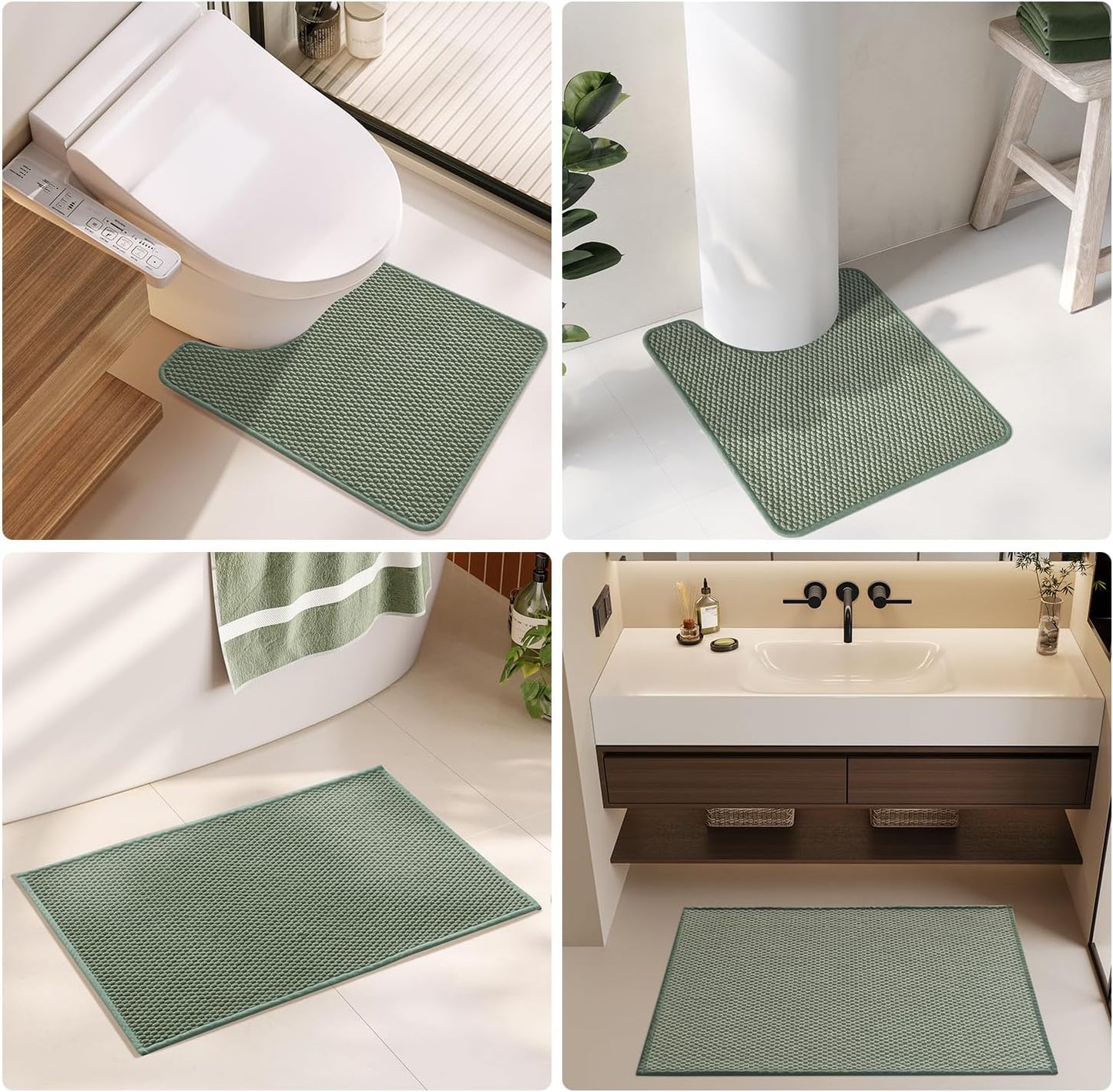 Bathroom Rugs Non Slip Washable, Super Absorbent Thin Bath Mat Quick Dry Low Pile Bathroom Rug, Sage Green 20"x48"