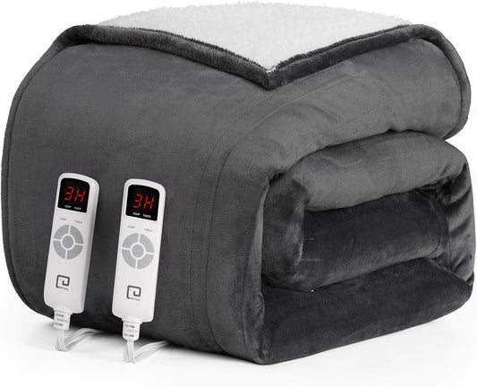 EHEYCIGA Heated Blanket Electric Blanket Queen Size - Heating Blanket with 9 Heating Levels & 10 Hours Auto Off, Soft Cozy Sherpa Washable Dual Control Blanket with Fast Heating, 84 x 90 Inches