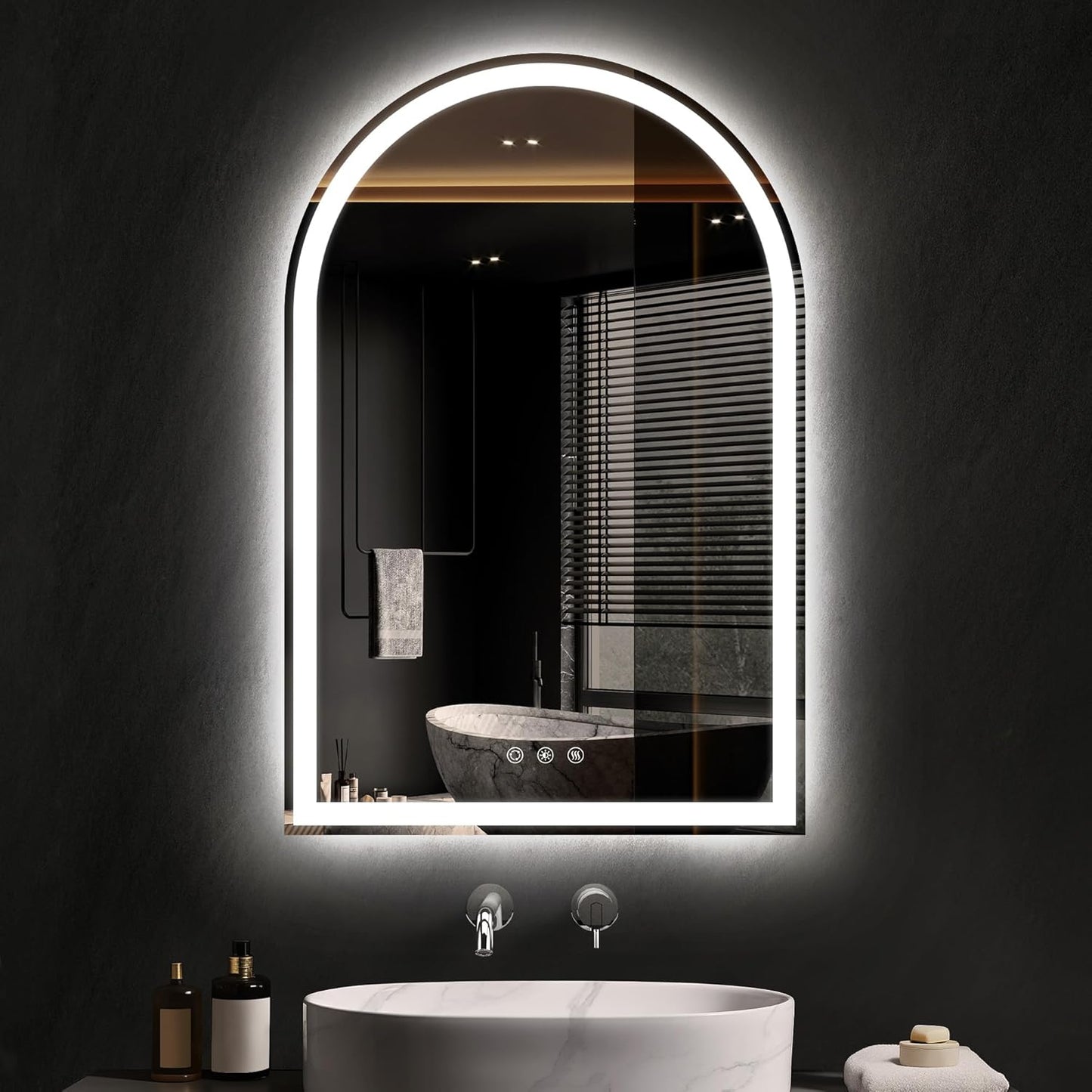 Arched LED Mirror for Bathroom 24"x36"- Frameless Lighted Bathroom Mirror with Lights, Fogless, Dimmable, 3 Color Changing, Shatterproof, Touch Sensor