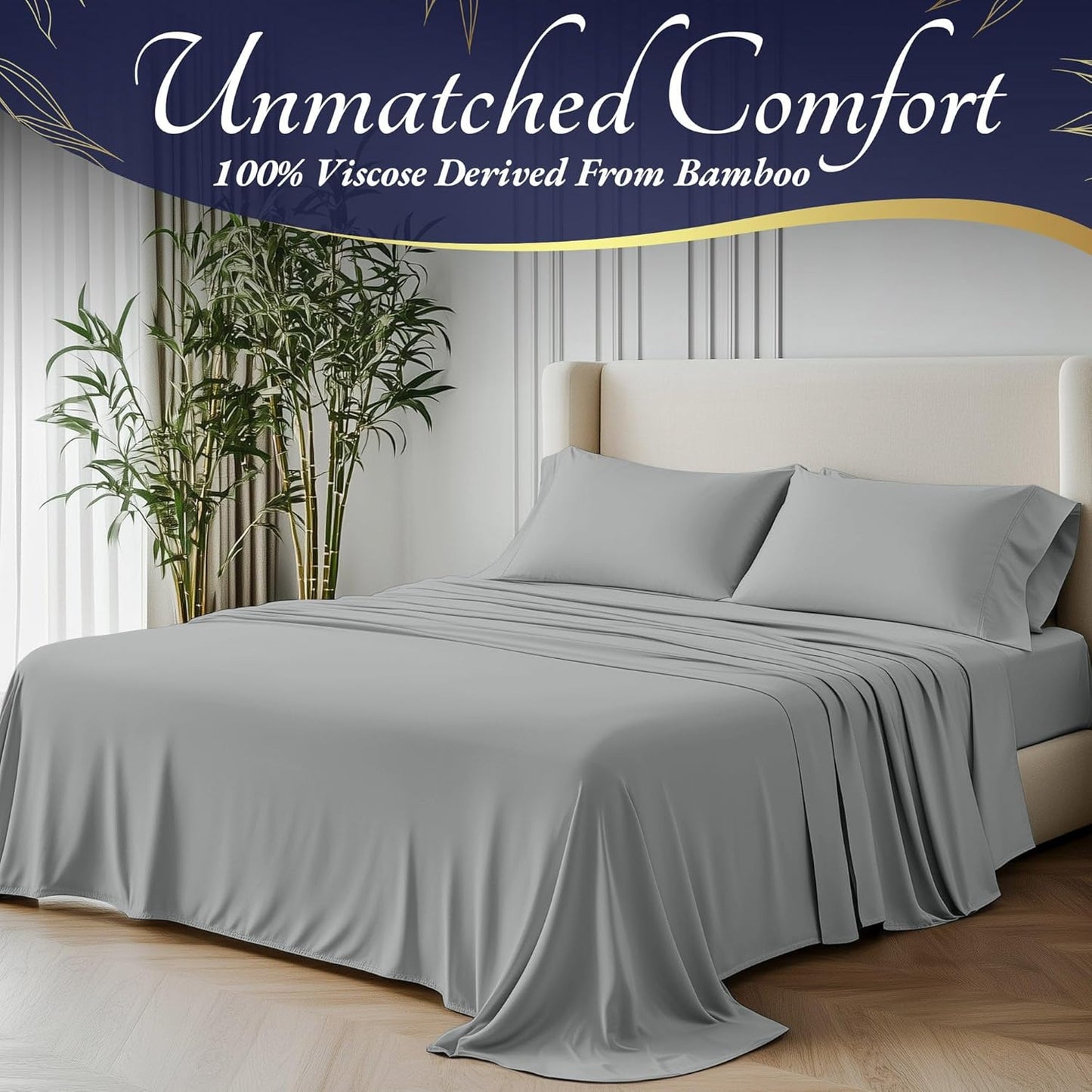 DECOLURE 100% Viscose Derived from Bamboo Sheets Twin Size 3pcs - Ultra Soft & Luxuriously Cooling, 17" Deep Pocket, Double Stitching, Perfect for Hot Sleepers - Twin Bed Sheets (Light Grey)