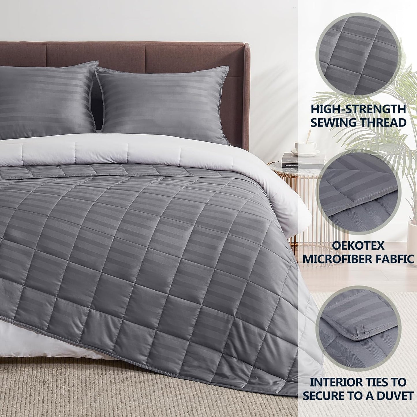 Weighted Blanket Queen/King Size (80"x87" 20lbs),Ultra Soft and Cozy Cooling Weighted Blanket for Adult,Heavy Blanket with Machine Washable Soft Blanket, Stripe Grey