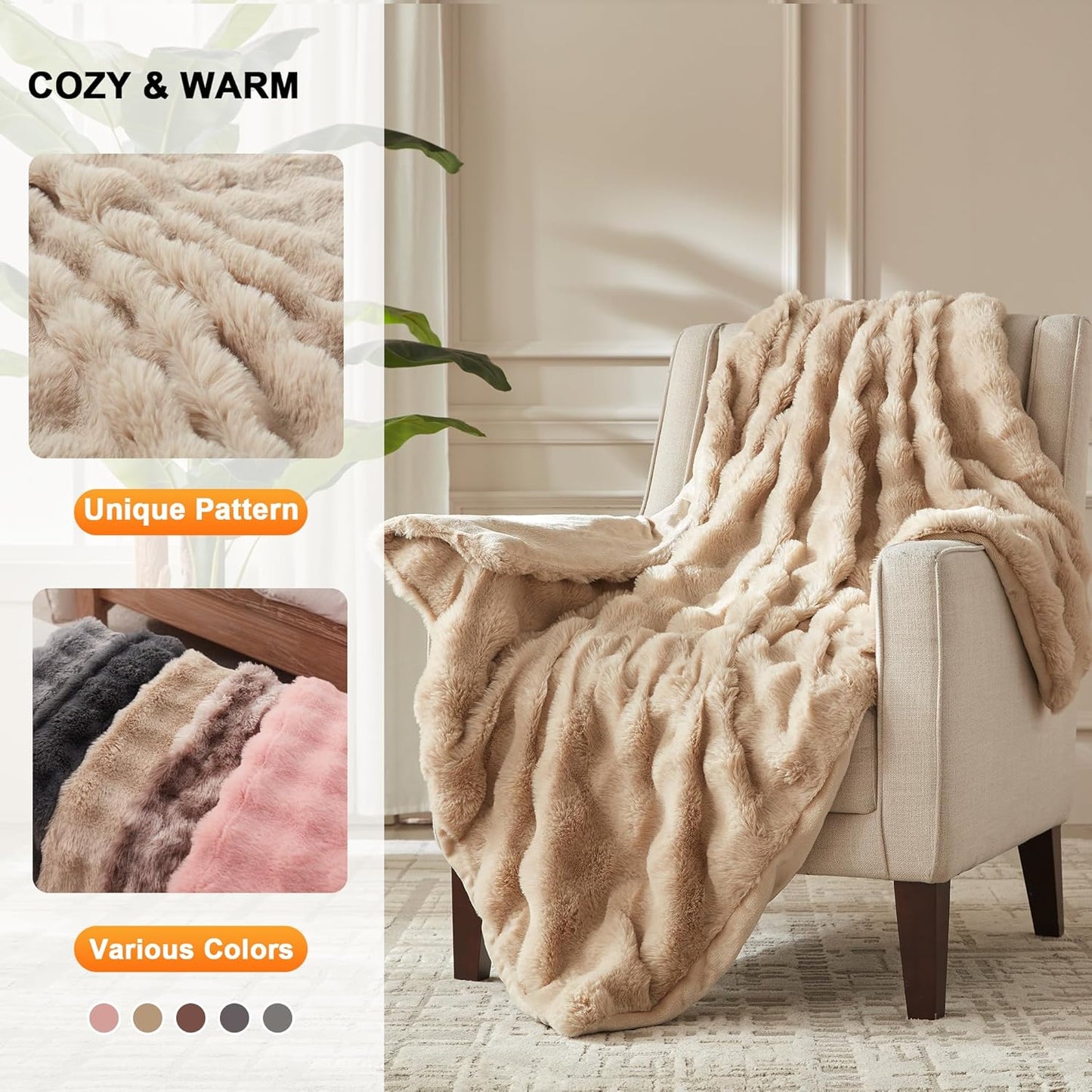 Heated Throw Blanket - Plush Thick Bubble Faux Fur Heated Blanket, Fast Heating Electric Blanket 6 Heating Levels & 4 Hours Auto-Off, Machine Washable, 50"x60", Oatmeal