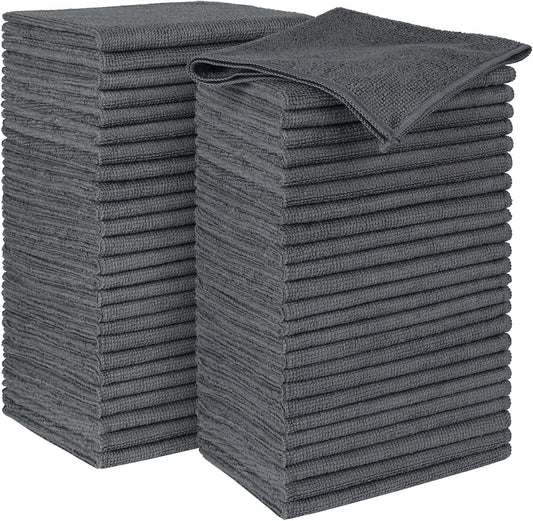 HOMEXCEL Microfiber Washcloths Towel Pack of 50, 12" x 12" Highly Absorbent and Soft Face Towels Wash Cloths for Bathroom, Gym, Hotel and Spa, Fast Drying Multi-Purpose Cleaning Cloth, Grey