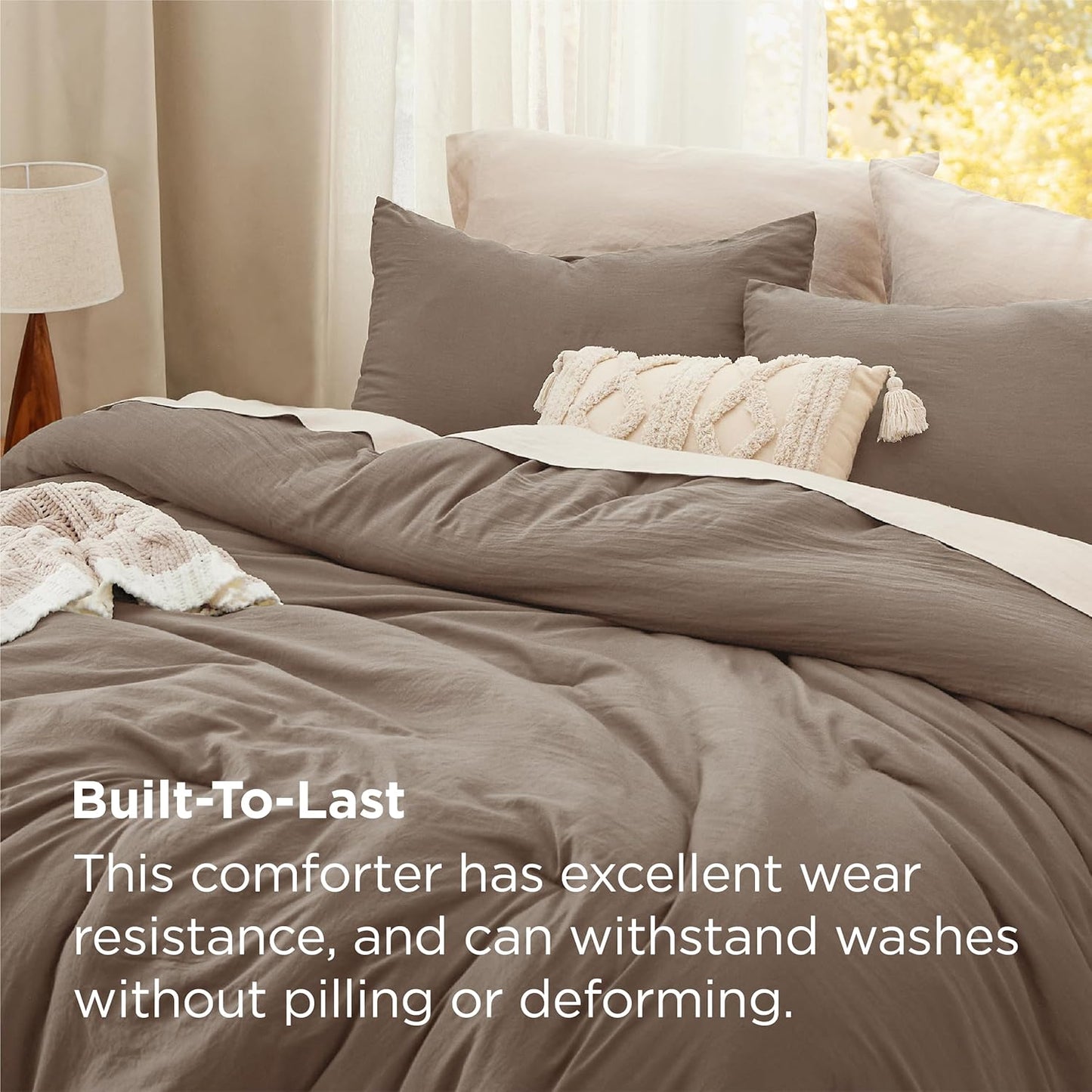 Bedsure Queen Size Comforter Set, Brown Soft Prewashed Bedding for All Seasons, 3 Pieces GentleSoft™ Warm Down Alternative Bed Set, 1 Lightweight Comforter (90"x90") and 2 Pillowcases (20"x26")