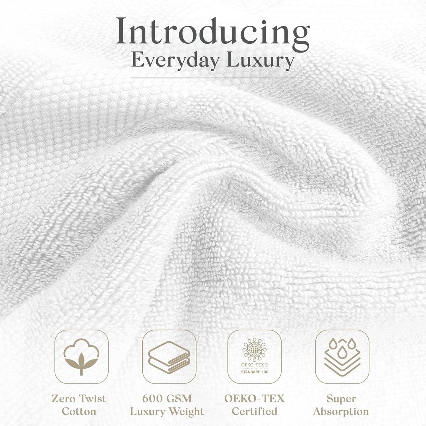 Premium Staple Cotton Bathroom Towel Set - White 600 GSM 6-Piece Luxury Bath Towel Set 1 Stripe - 2 Bath Towels, 2 Hand Towels & 2 Washclothes Set - High Absorbent & Quick Dry for Gym, Spa, Hotel