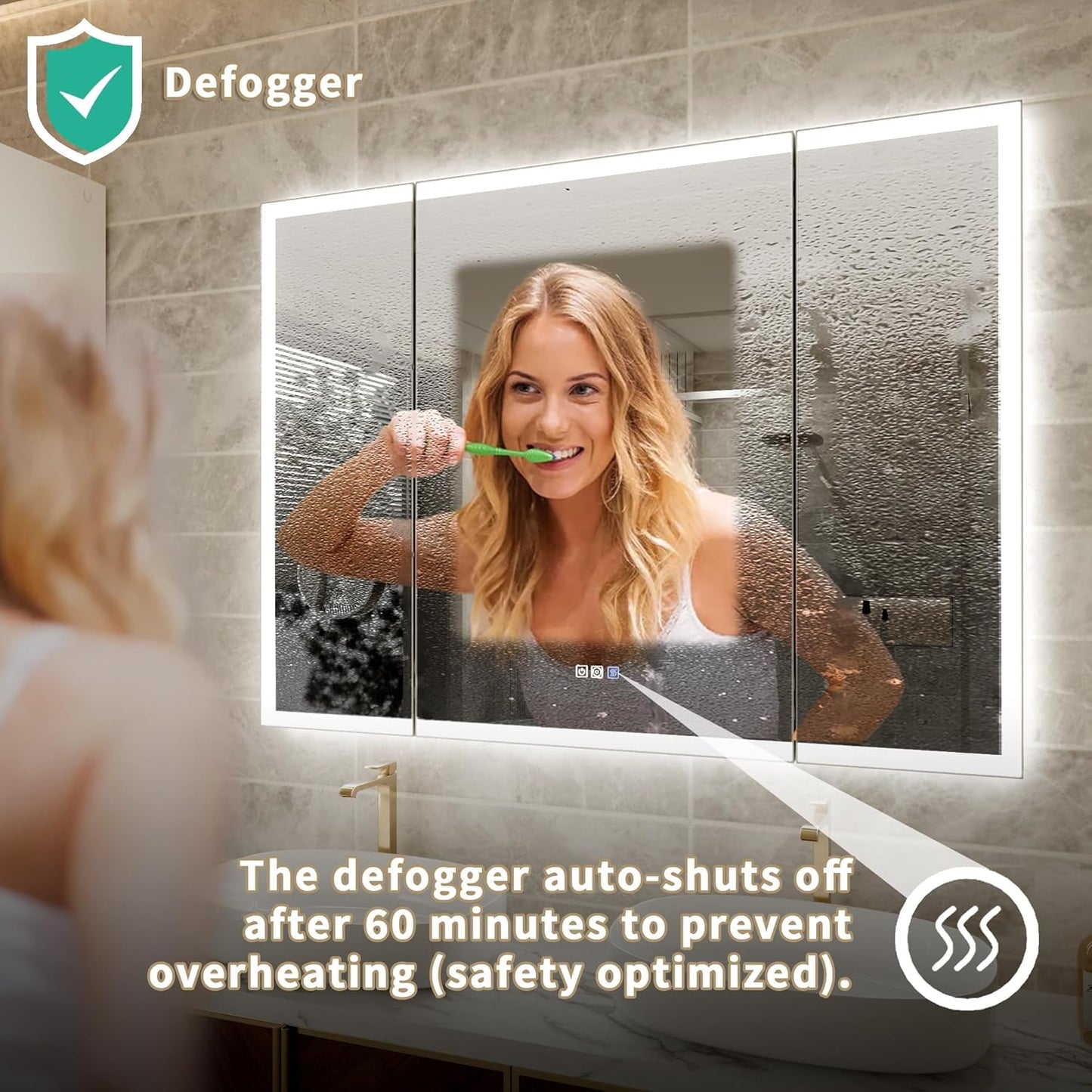 48x36 Trifold Bathroom Mirror with Lights with Removable Magnifier, 180° Foldable LED Mirror for Bathroom, Front&Backlit, Wall Mounted, Stepless Dimming, Color Temper Change, Anti Fog