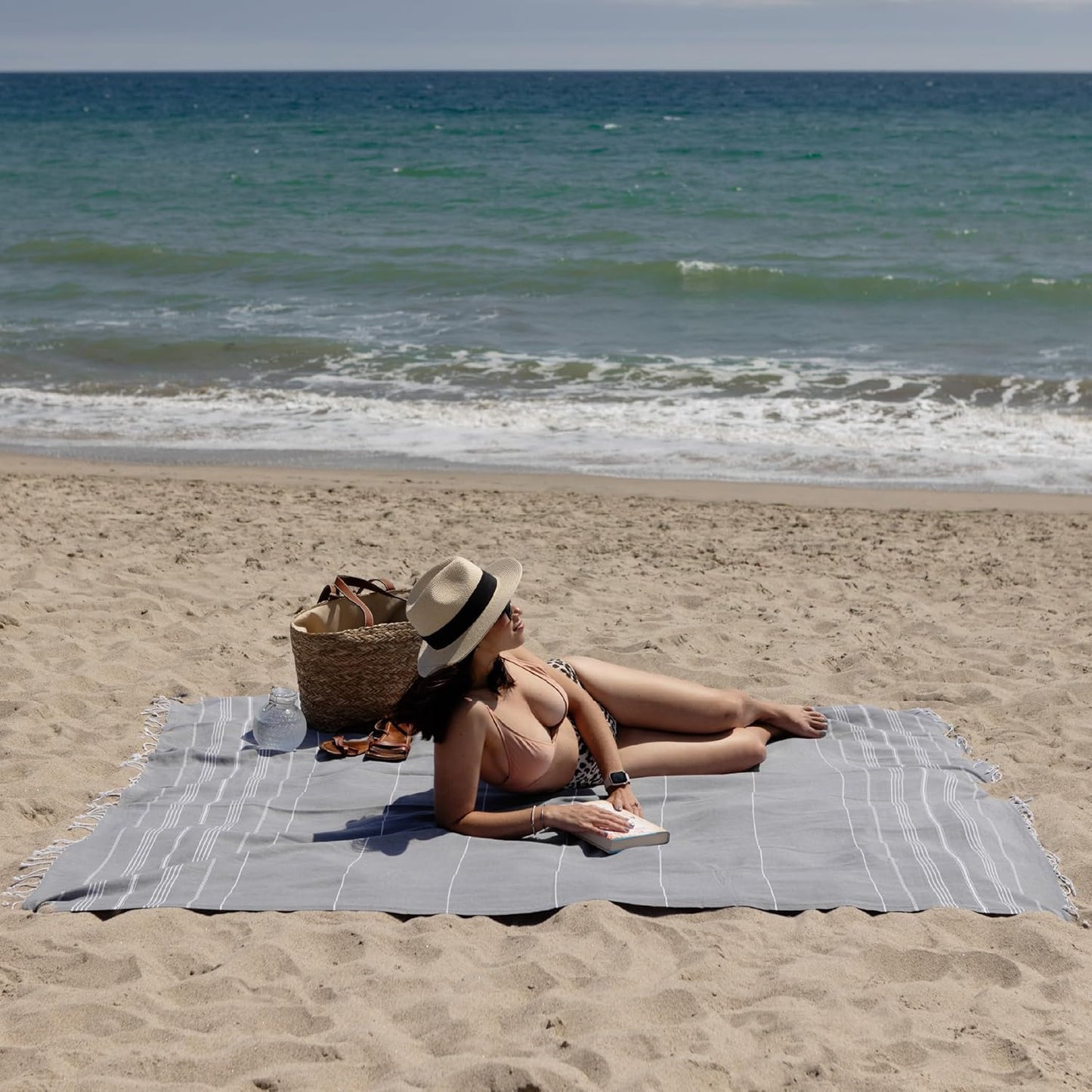 WETCAT Turkish Beach Blanket Sandproof (82"x82") 100% Turkish Cotton, Made in Turkey - Sand Free, Ultra Soft, Extra Large Throw for Picnic – Dark Gray