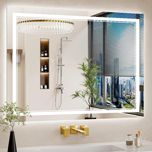 30"x40" LED Bathroom Mirror with Lights, Anti-Fog, Backlit + Front Lit, Dimmable, Led Vanity Mirror for Wall, Lighted Bathroom Mirror, 3 Colors, Shatter-Proof Tempered Glass