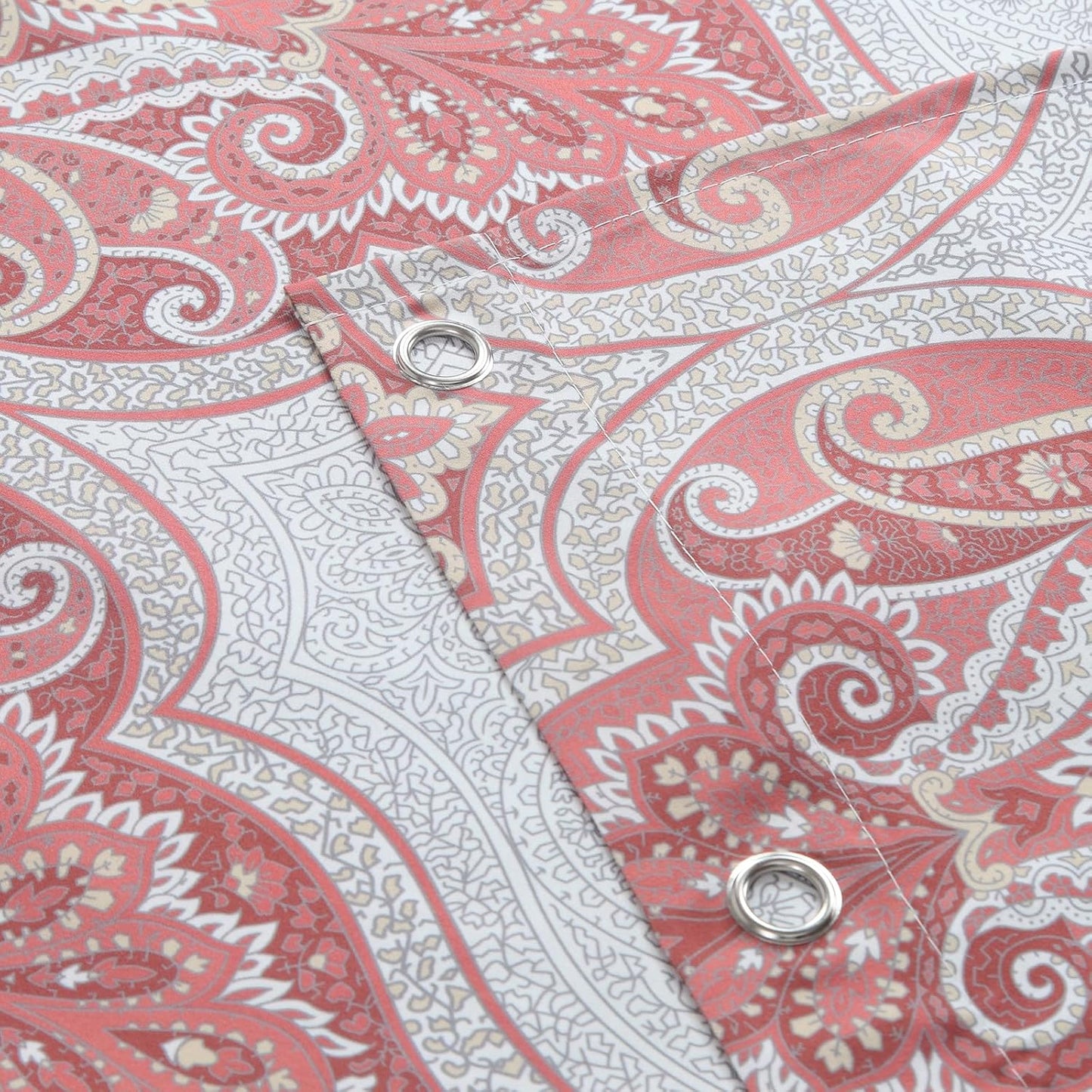 Extra Long Paisley Shower Curtain, Water Repellent Brushed Microfiber with Terracotta & Gray Bohemian Print, 12 Metal Grommets & Weighted Hem, 72x84 Inches