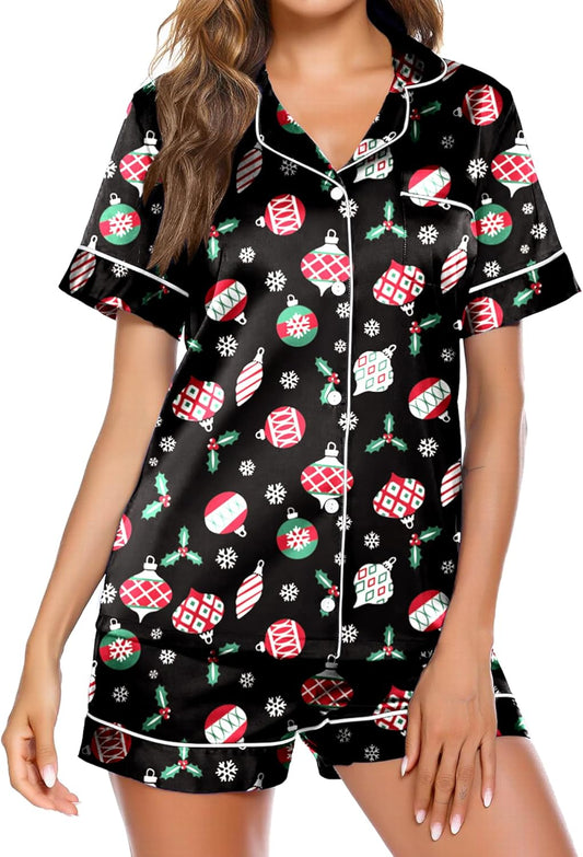 Ekouaer Pajamas for Women Set Silk Satin Pjs Shorts Sleepwear 2 Piece Loungewear S-XXL