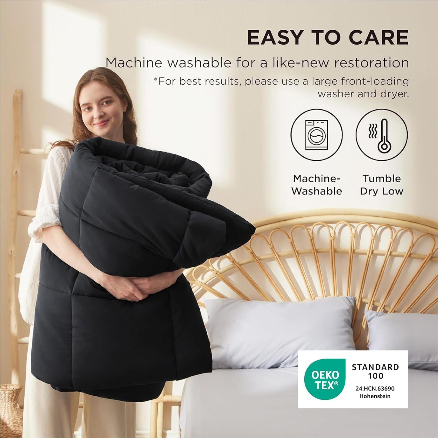 Bedsure Comforter Duvet Insert - Quilted Comforters Oversized King Size, All Season Duvet, GentleSoft Down Alternative Bedding, with 8 Tabs, Gifts for Women/Men, Black, Oversized King 116 x 98 Inches