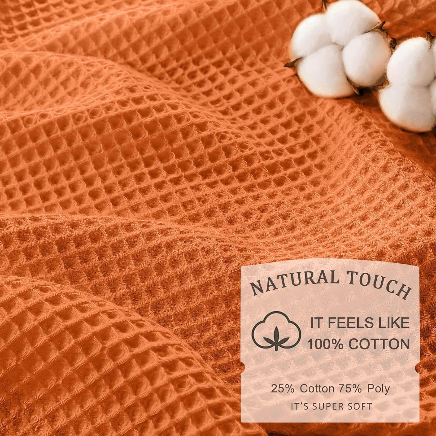 Waffle Weave Shower Curtain - Orange Cotton Fabric Texture Heavyweight Shower Curtain for Bathroom,Washable,72Wx72L