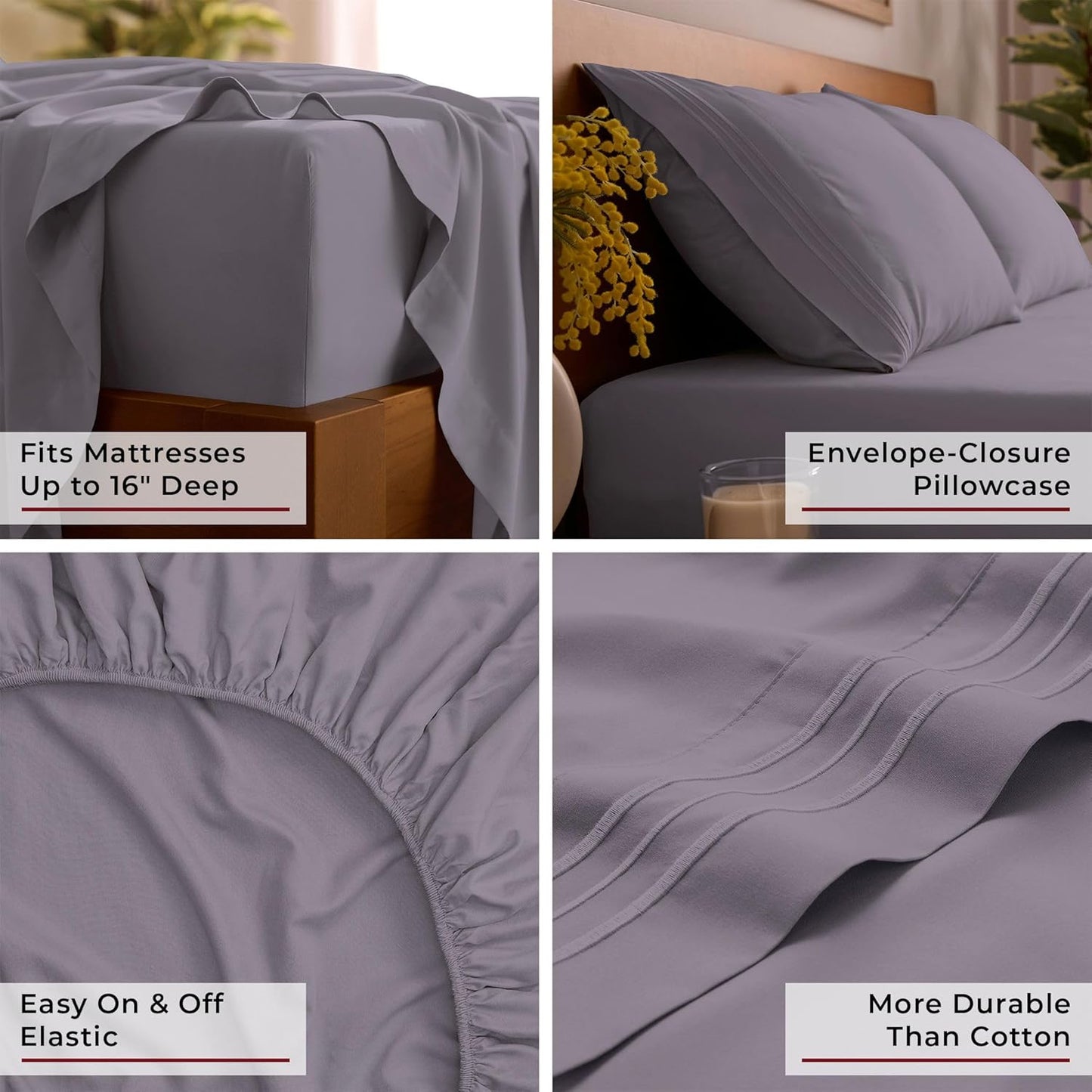 Mellanni Queen Sheets Set - 4 PC Iconic Collection Bedding - Hotel Luxury, Extra Soft, Cooling Bed Sheets - Wrinkle, Fade, Stain Resistant (Queen, Hazy Lilac)