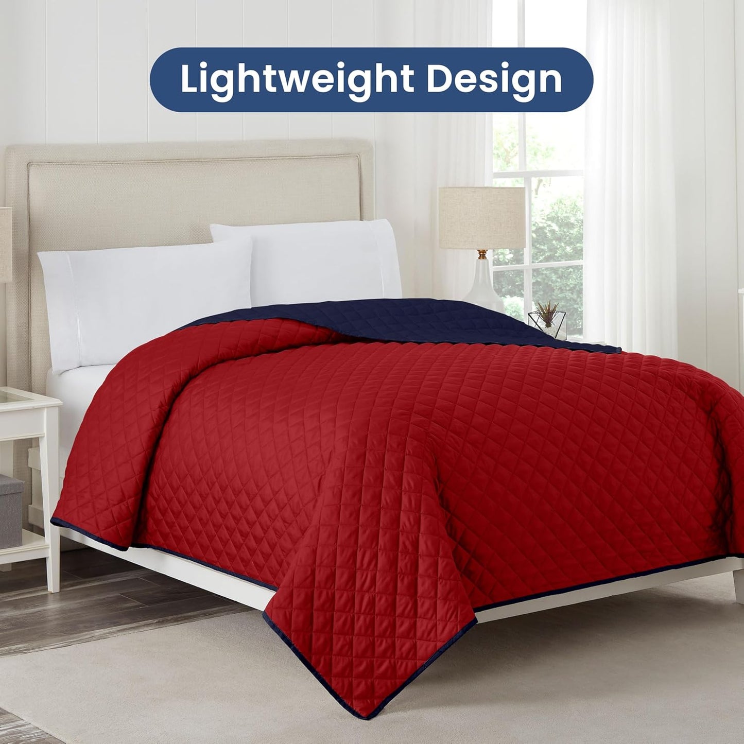 Martex Reversible Coverlet – King Bed Quilt – Lightweight King Size Bedding – Durable King Size Quilts for Bed – Soft - Easy Care Bedding – Red/Navy