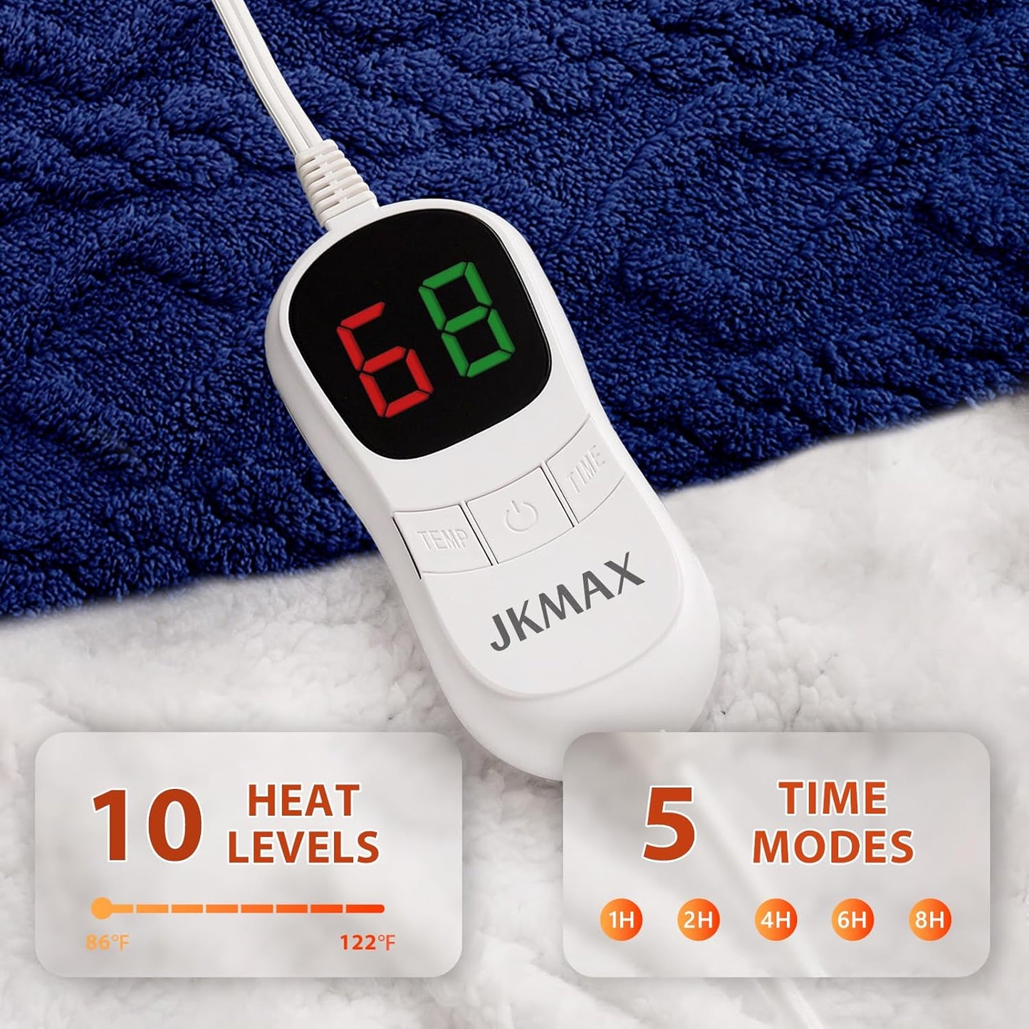 Heated Electric Blanket Full Size-72"x84" Heating Blanket with 10 Heating Levels & 5 Time Settings Over-Heat Protection，Winter Warmer for Adults with ETL Certification（Navy Blue）