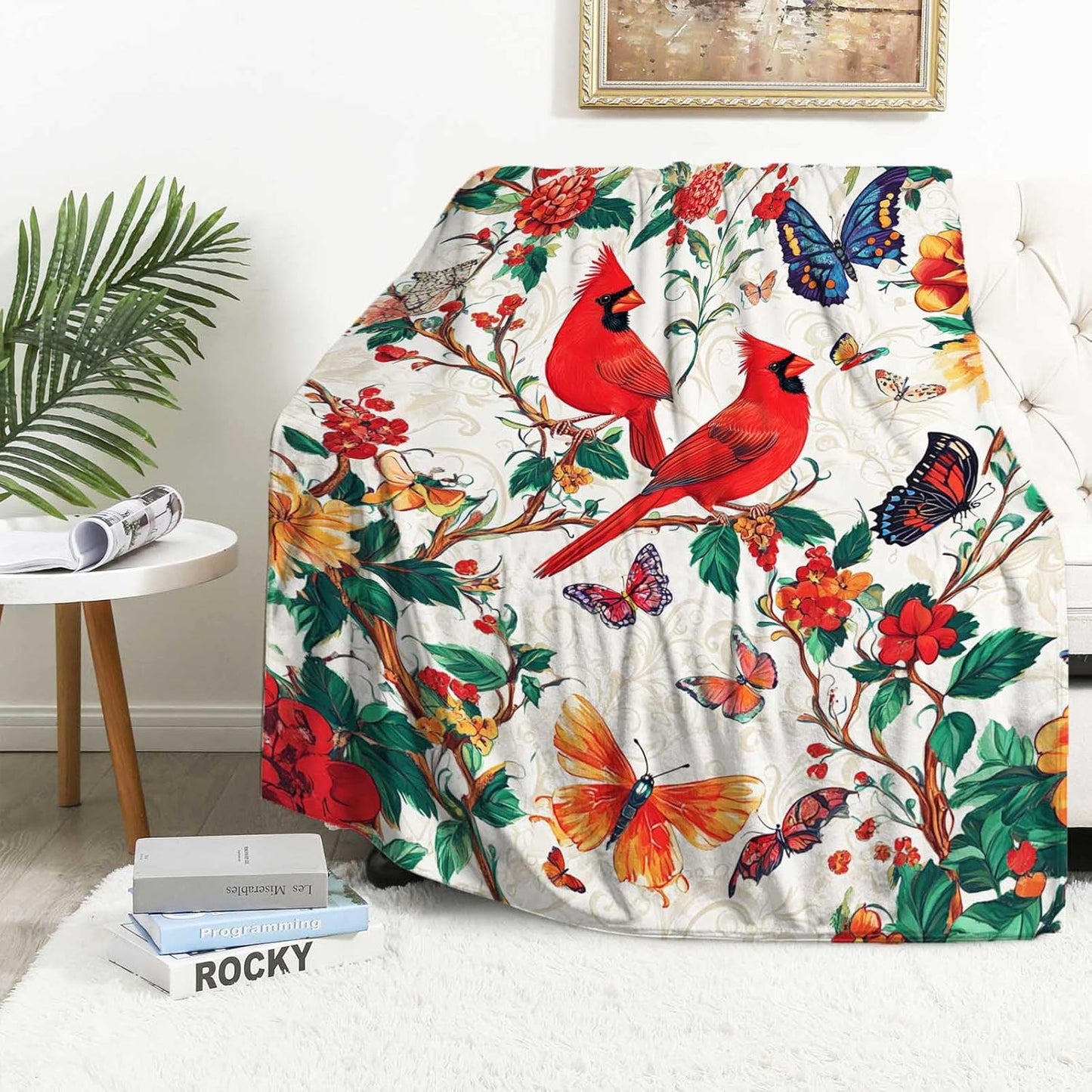 Red Cardinal Throw Blanket | Bird Blanket for Men and Women | Soft, Warm and Cozy Home Decor for Sofa, Couch, Bed and Living Room | 40"x50"