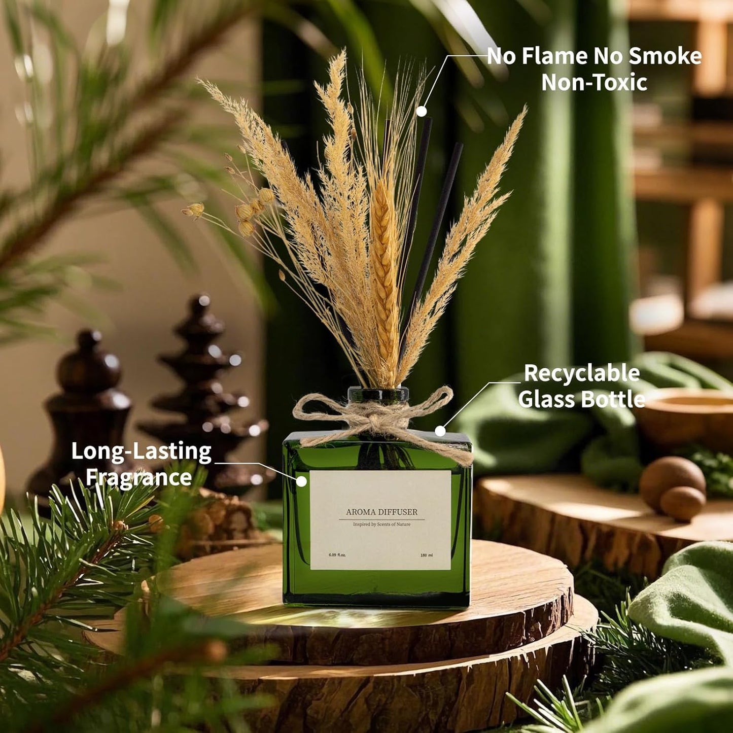 Reed Diffuser, 6.09 oz Citrus Grove Scent Diffuser with Sticks & Dried Flowers, 120 Days Long Lasting Diffusers for Home, Elegant Fragrance for Bathroom Bedroom Office Decor Air Fresh