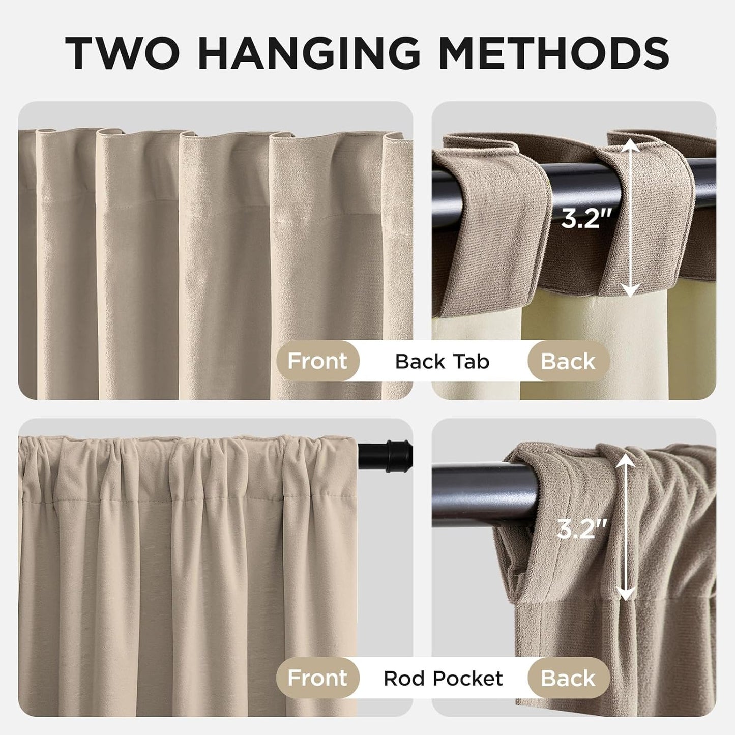 Joydeco Beige 100% Blackout Curtains 90 Inch 2 Panels, Luxury Thermal Beige Velvet Curtains for Bedroom Living Room, Soundproof Blackout Window Drapes, Rod Pocket & Back Tab (52W x 90L)