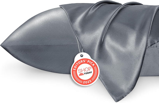 Bedsure Satin Pillowcase 2 Pack Similar to Silk Pillow Cases Standard Size, Pillow Case for Sleeping Women with Envelope Closure, Gifts for Women Men, Space Grey, 20x26 Inches