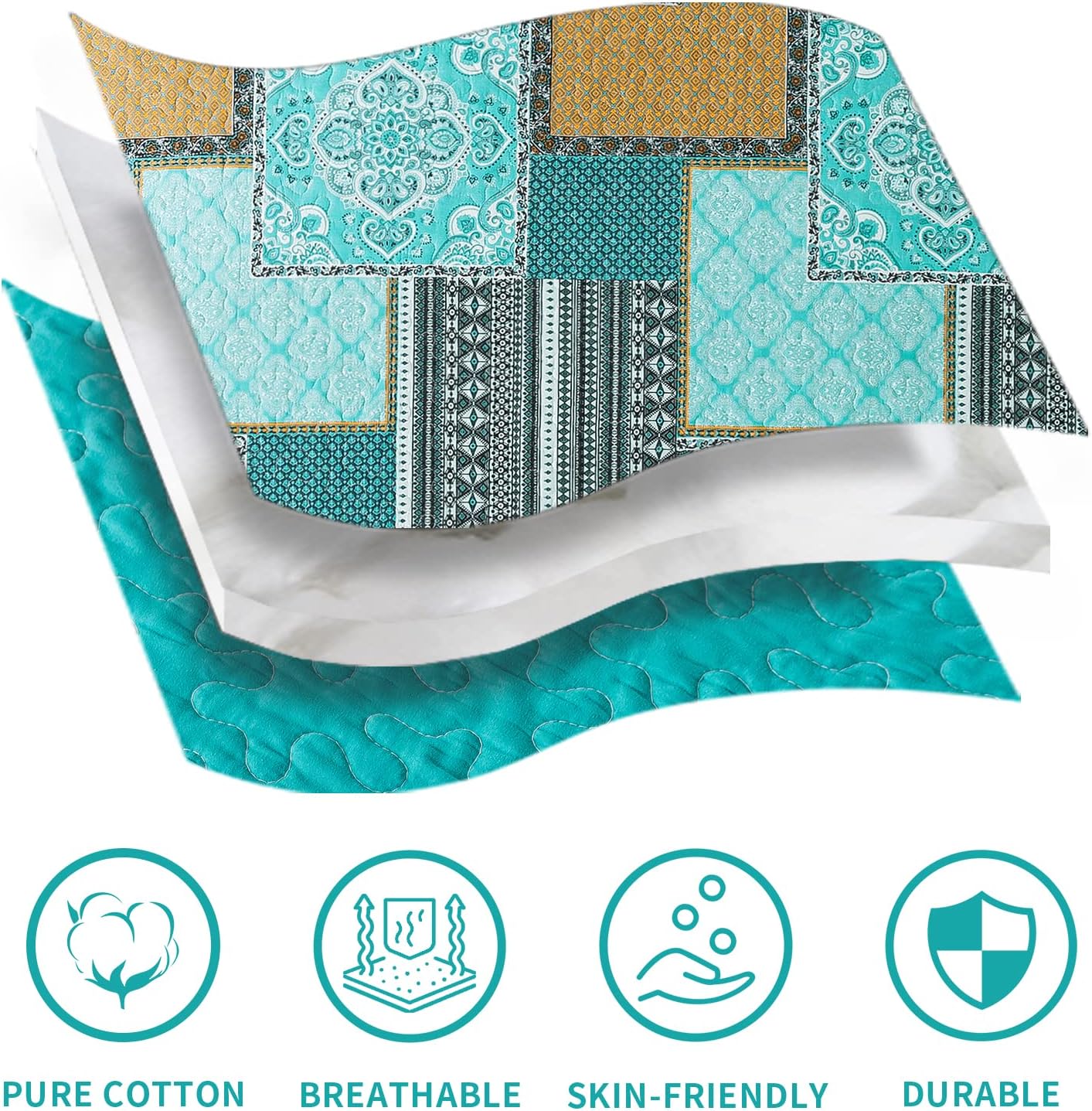 BEDIFANY 3 Pieces Cotton King Size Quilt Sets, King Bedspread Lightweight Quilted Reversible Coverlets Farmhouse Quilt Bedding Sets Boho King Quilt Set for Bed Decorations for All Seasons