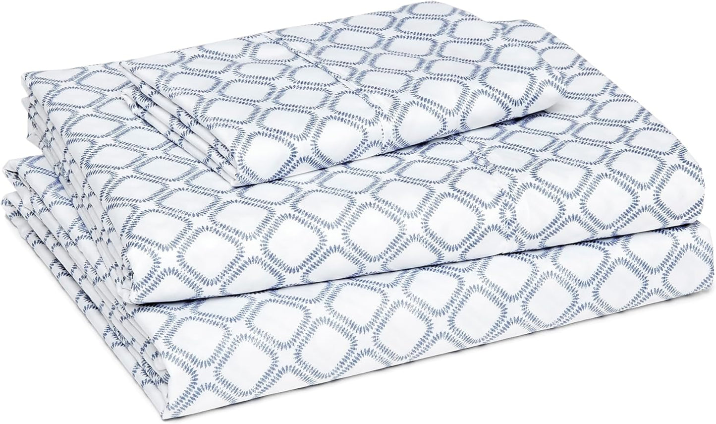 Amazon Basics Lightweight Super Soft Easy Care Wrinkle Free Microfiber 3 Piece Bed Sheet Set with 14-Inch Deep Pockets, Twin, Aqua Squre Grid, Grid, Kids, Men & Women Bedding