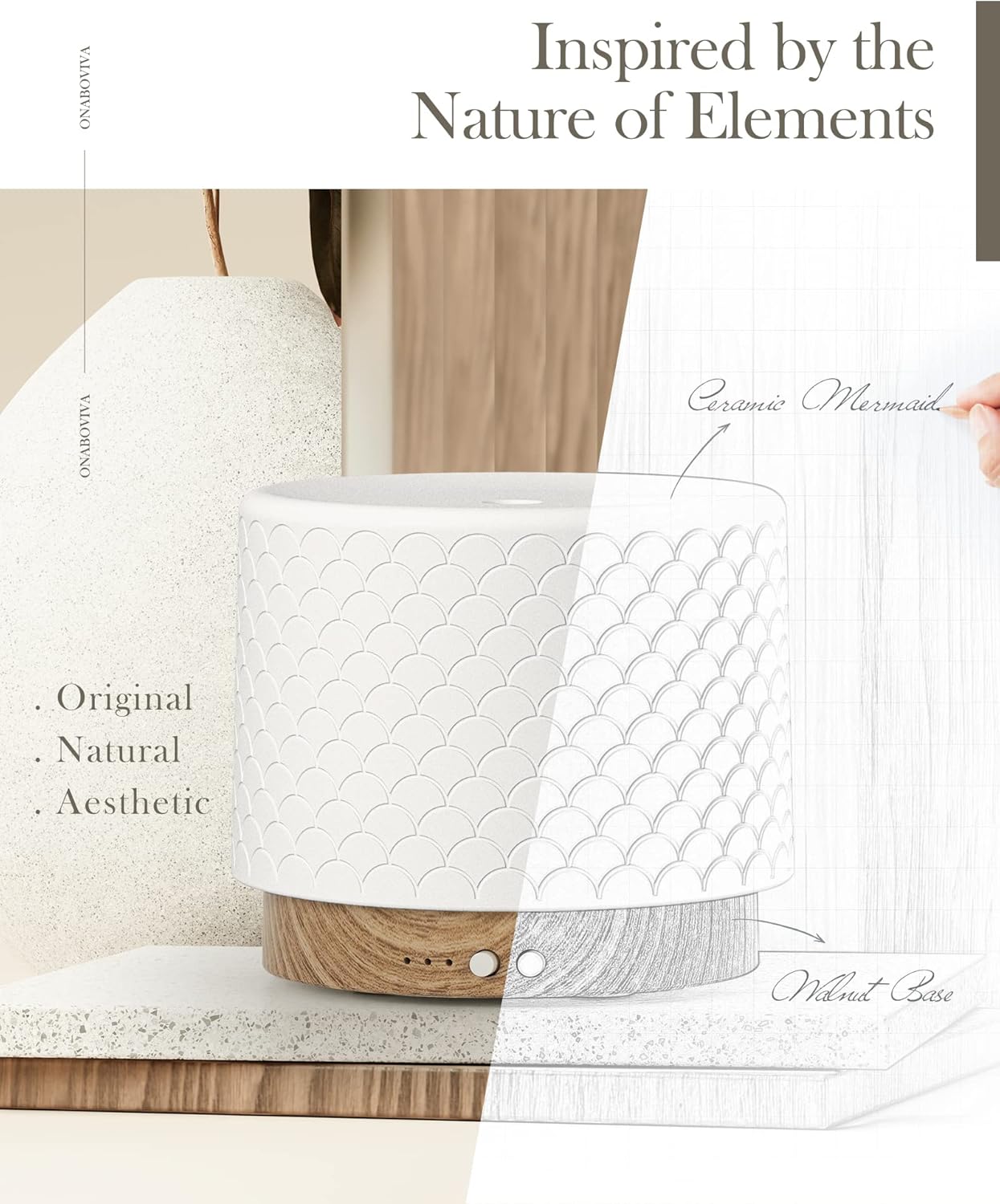 Essential Oil Diffuser, Aesthetic Ceramic Diffusers for Essential Oils,Ultrasonic 280ml Aroma Fragrance Diffuser with Cool Mist Humidifier Deffuser for Home,Office,Yoga,Bathroom