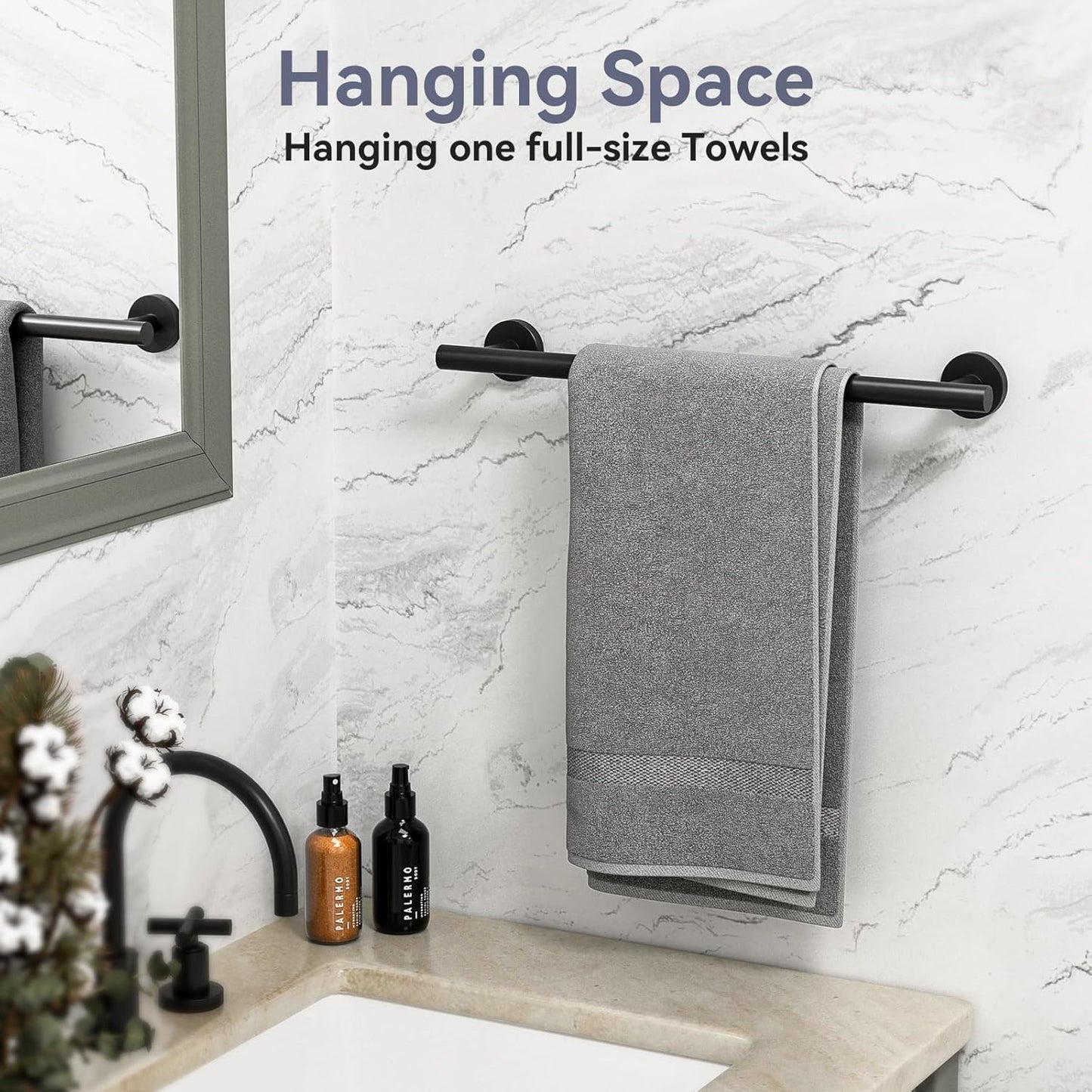 Matte Black Towel Bar Set, 18 Inch Bathroom Hardware Set, Wall Mounted Bathroom Towel Holder Set, Modern Bathroom Accessories, Durable SUS304 Stainless Steel, 4-Piece
