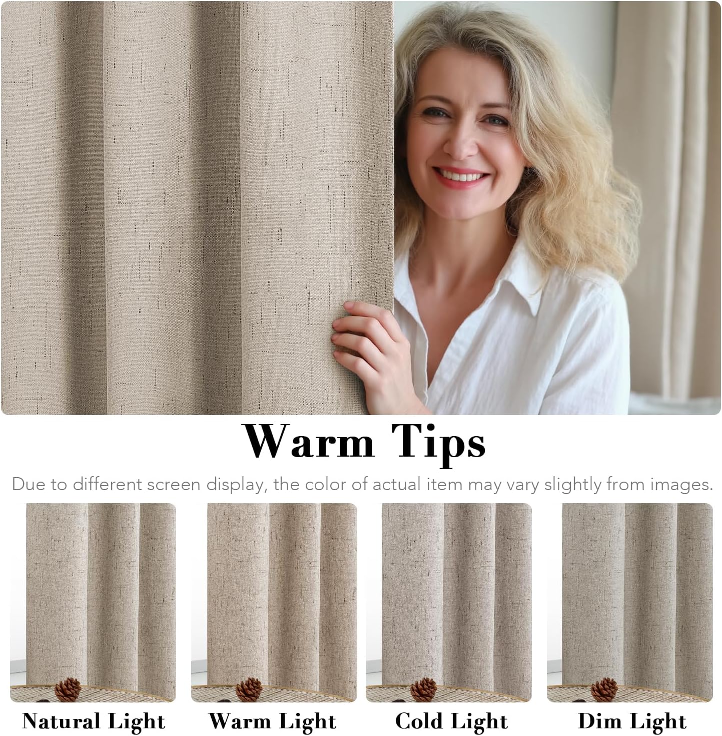 H.VERSAILTEX Linen Blackout Curtains Durable Thick Textured Linen Look 100% Blackout Patio Door Curtain Anti Rust Grommet Extra Wide Sliding Door Curtain Panel, Cobblestone, W100 x L96 inch