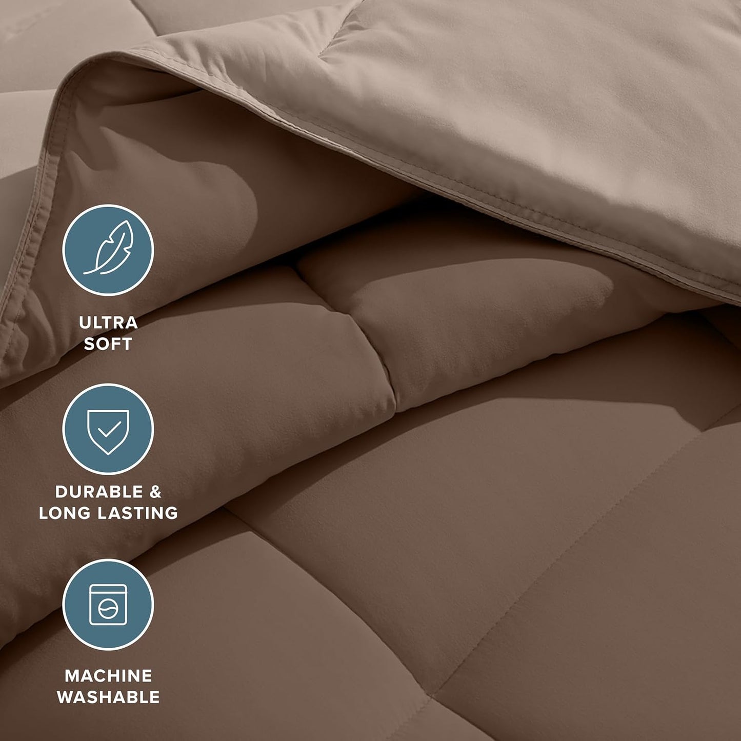 Bare Home King/California King Comforter - Reversible Colors - Goose Down Alternative - Ultra-Soft - Premium 1800 Series - All Season Warmth - Bedding Comforter (King/Cal King, Cocoa/Taupe)