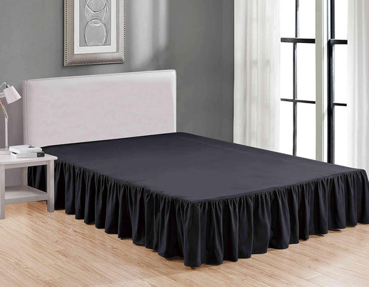 FUNSTERSIN Sheets & Beyond Wrap Around Solid Microfiber Luxury Hotel Quality Fabric Bedroom Gathered Ruffled Bedding Bed Skirt 14 Inch Drop (Twin, Black)