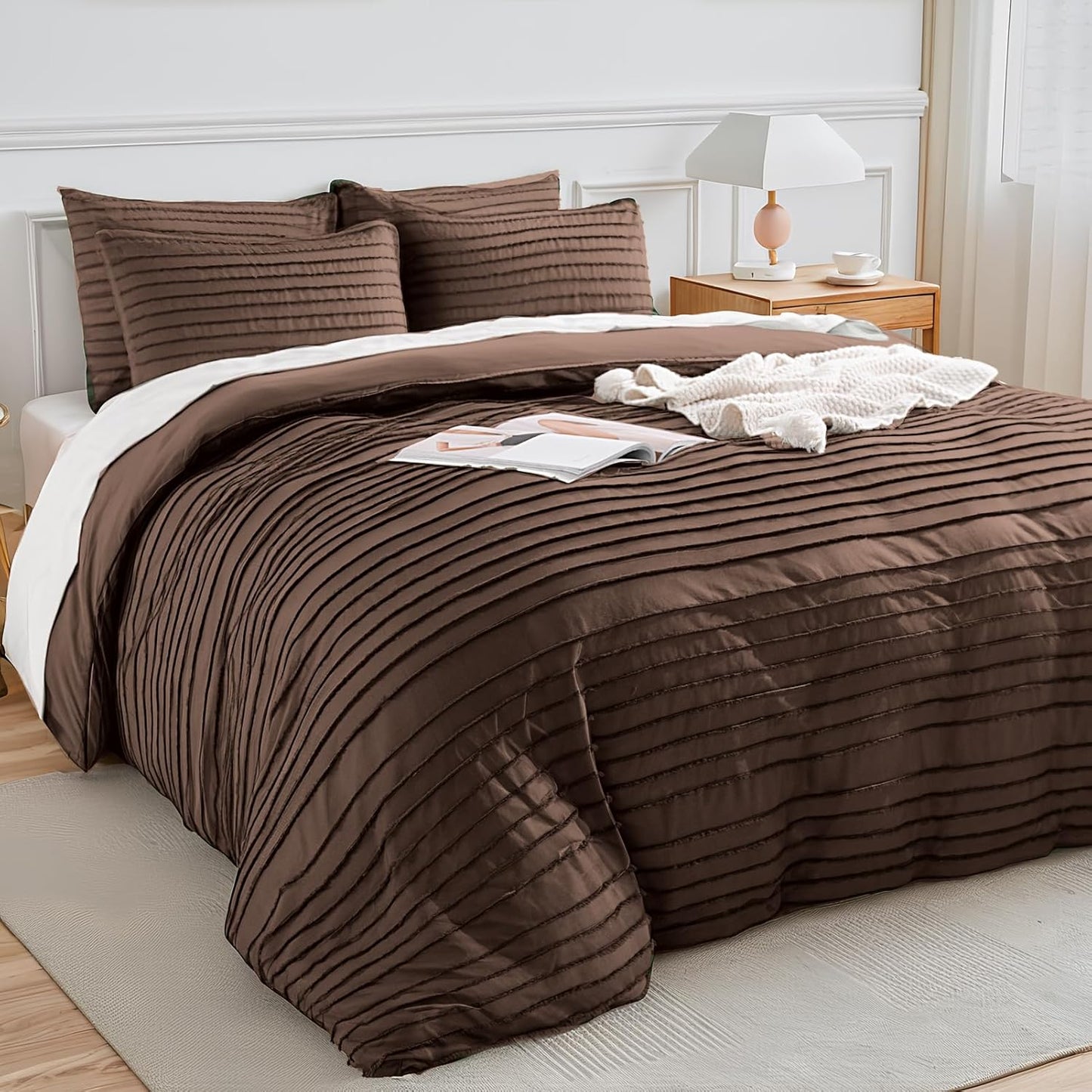 NEXHOME PRO Duvet Cover Full Size, Blue 3 Pieces Boho Tufted Duvet Cover Set, Soft and Lightweight Microfiber Comforter Cover Set for All Season(Dark Brown,80 x 90)-No Comforter