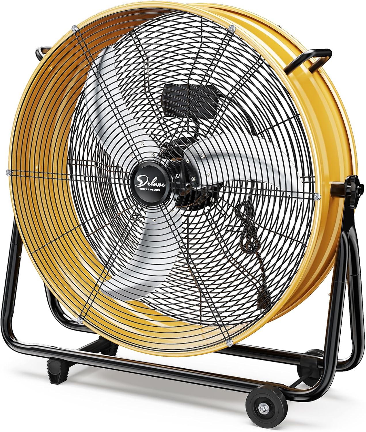 Simple Deluxe Drum Fan, Heavy Duty Metal 3-Speed Powerful Cooling 8600 CFM Max High Velocity Industrial Floor Fans for Warehouses, Workshops, Factories and Basements, 24 Inch