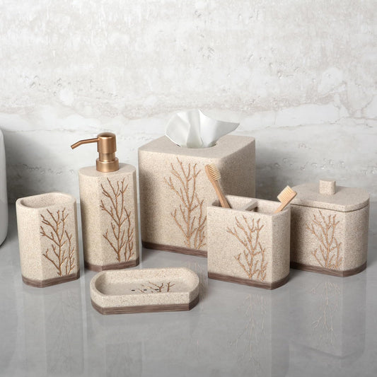 Decozen Bathroom Accessories Set 6Pcs – Soap Dispenser, Toothbrush Holder, Tumbler, Soap Dish & Cotton Swab Jar – Modern Bathroom Decor, Bath Set for Christmas Decor, Kent