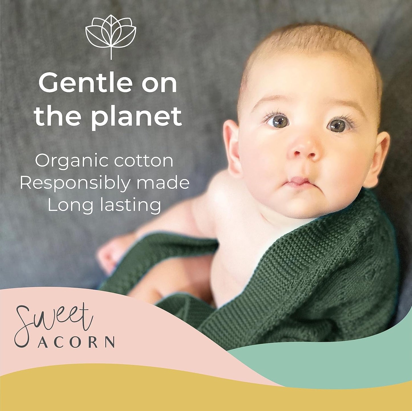 Knit Baby Blanket in Elegant Pattern, Organic Cotton Blankets for Crib or Stroller, Receiving Blankets - Juniper Green