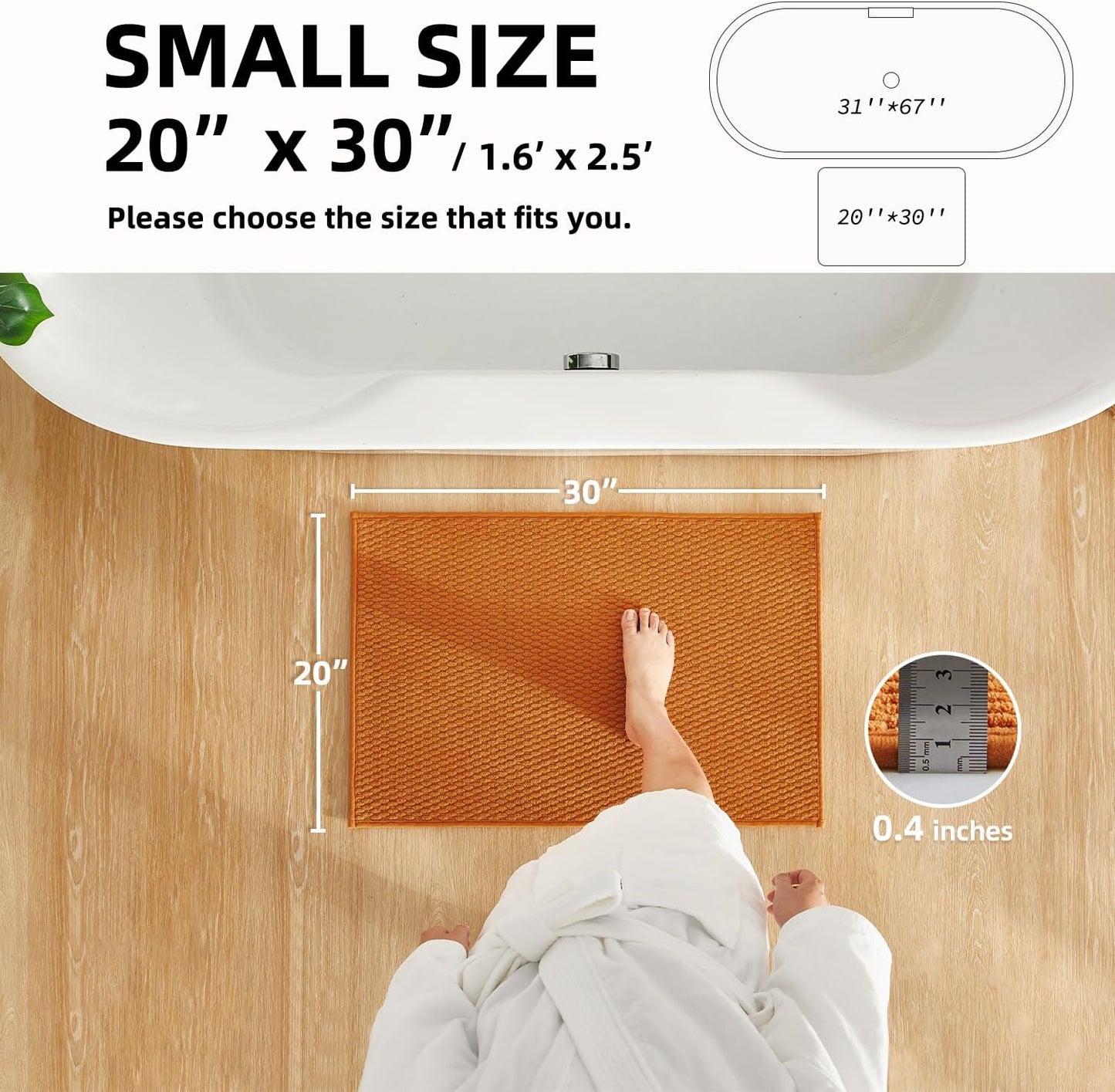Bathroom Rugs Non Slip Washable, Super Absorbent Thin Bath Mat Small Quick Dry Low Pile Bathroom Rug, Orange 20"x30"