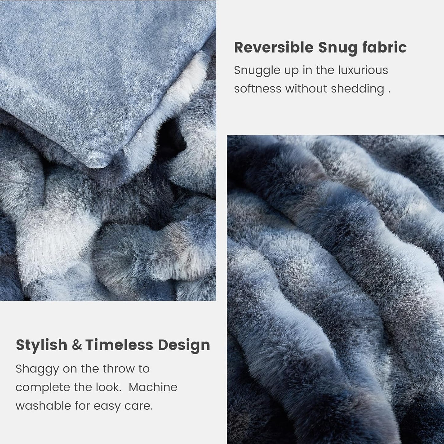 Cozy Bliss Faux Fur Throw Blanket for Couch, Fuzzy Soft Plush Thick Bubble Blanket for Sofa Bedroom Living Room, 50 * 60 Inches Tie-dye Blue