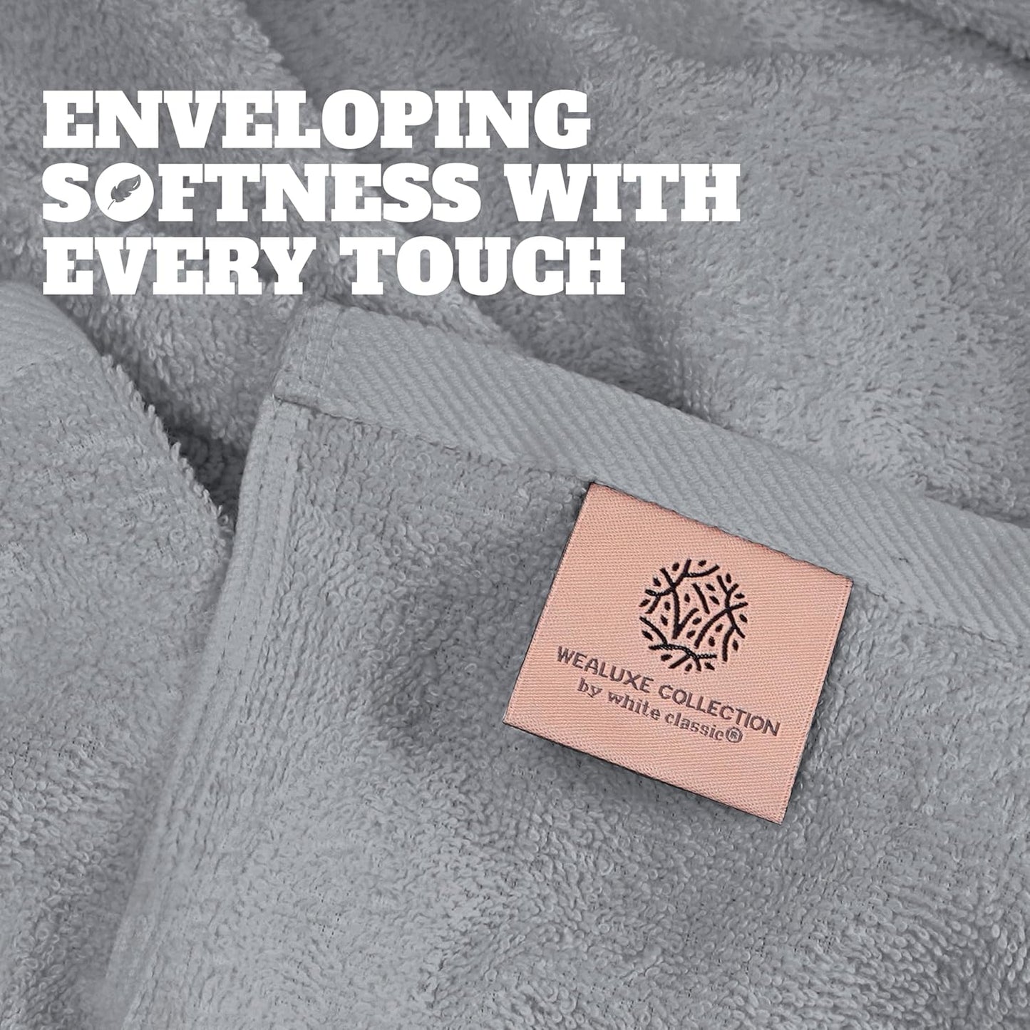 White Classic Light Gray Bath Towels 27x54 Inch, Cotton Towel Set for Bathroom, Hotel, Gym, Spa, Soft Extra Absorbent Quick Dry 4 Pack