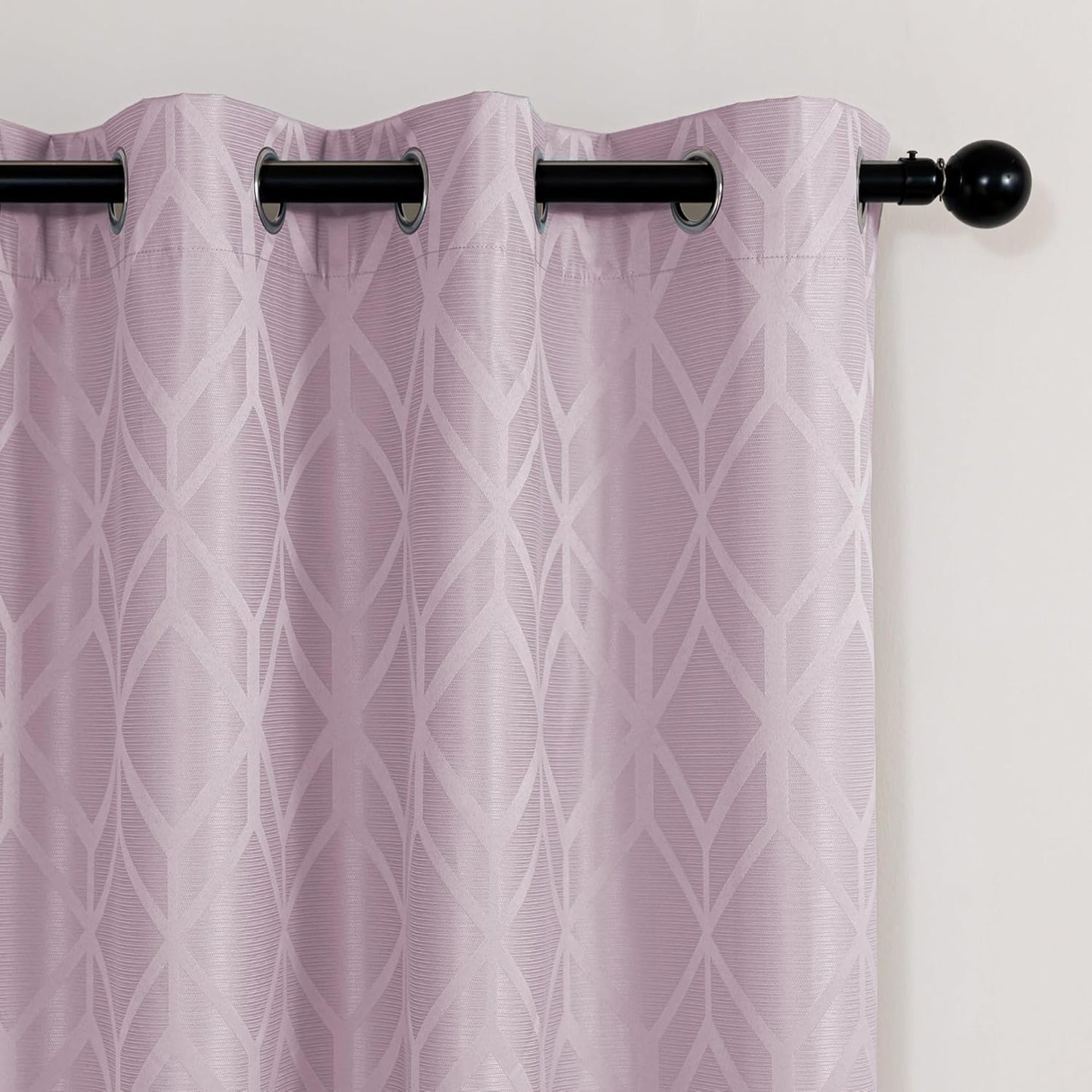 Amazon Basics Jacquard 2-Piece 100% Blackout Curtains, Living Room and Bedroom Drapes, Thermal Insulated Window Treatment, 52"x72", Pink