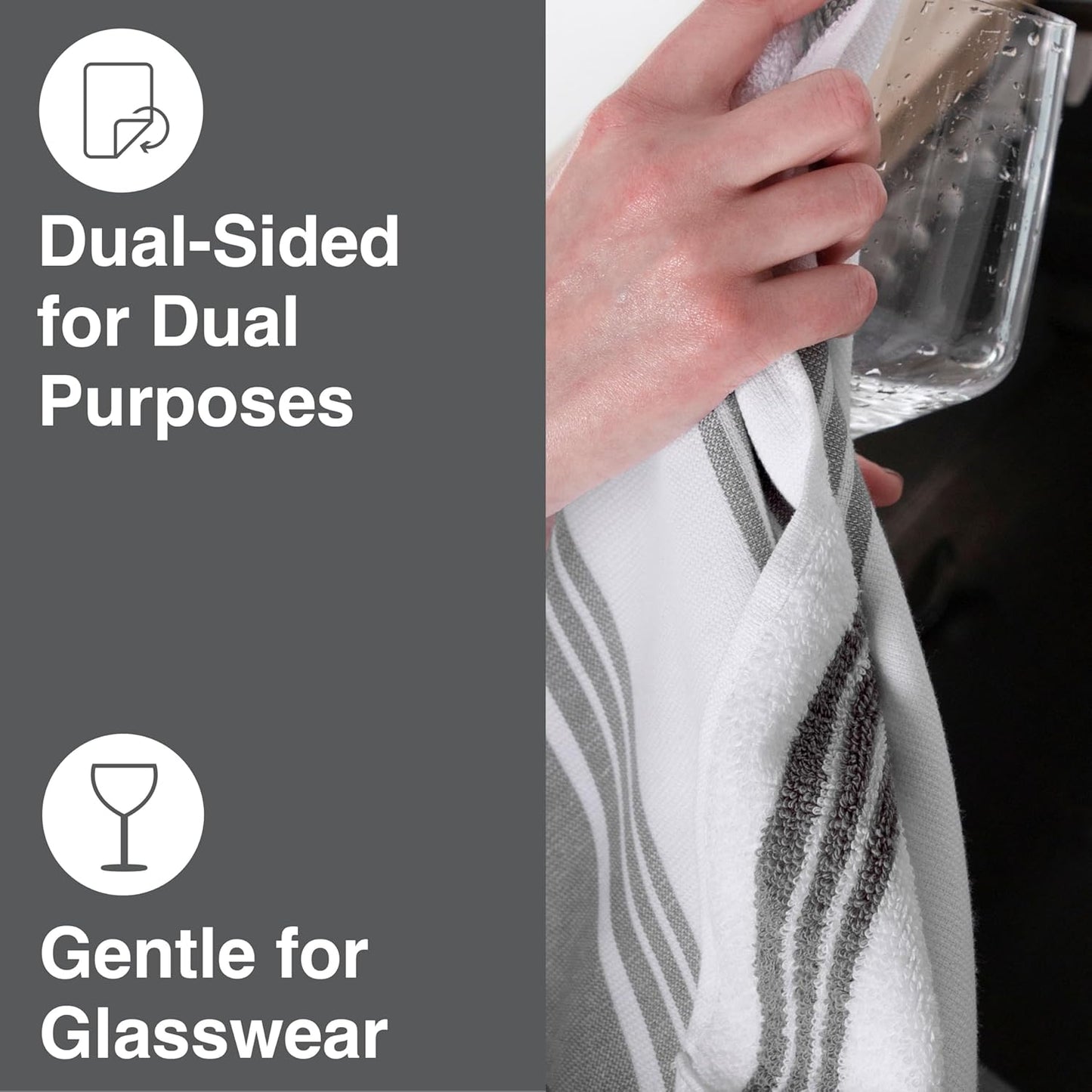All-Clad Dual-Purpose Kitchen Towels: Highly Absorbent - 100% Cotton, 17"x30" Dish Towels for Cleaning & Drying Dishes & Glassware, 3-Pack, Pewter