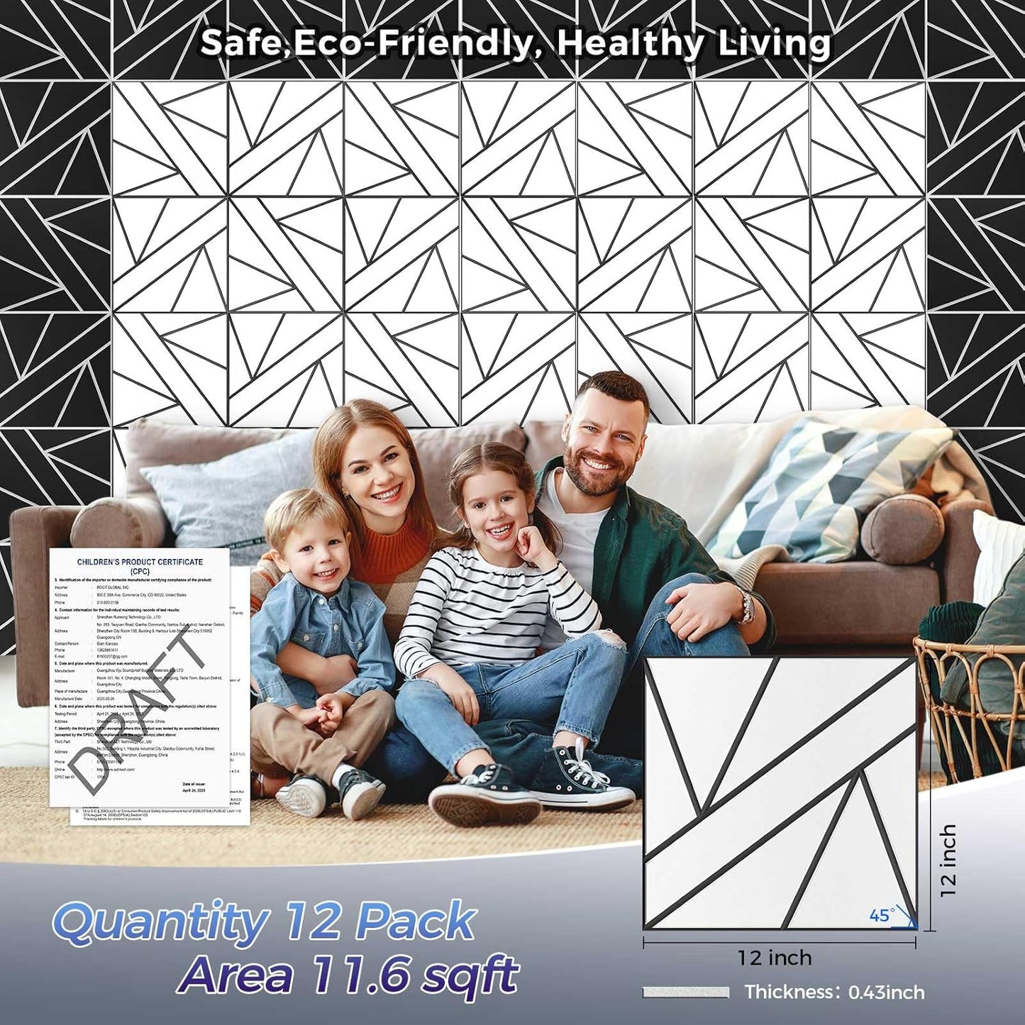 12 Pack 2-Layer Large Soundproof Wall Panels, 12x 12 x 0.43 in Sound Proof Foam Panels for Walls, 1.2lb/ft* High Density,3D Acoustic Panels,Artistic Noise Dampening Panels White&Black