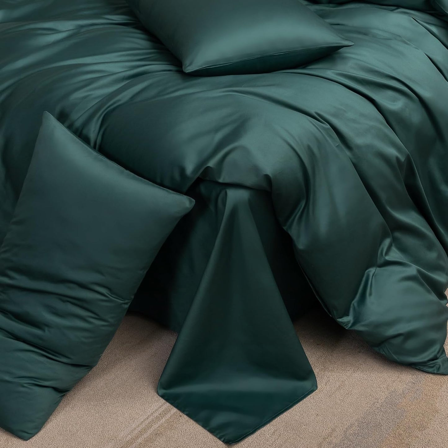 MooMee Duvet Cover Set 100% Extra Long Staple Cotton 600 Thread Count Silky Sateen Smooth Luxury Soft Breathable Durable Hotel Quality Bedding, 3 Pieces (Forest Green, Full 80"x90")