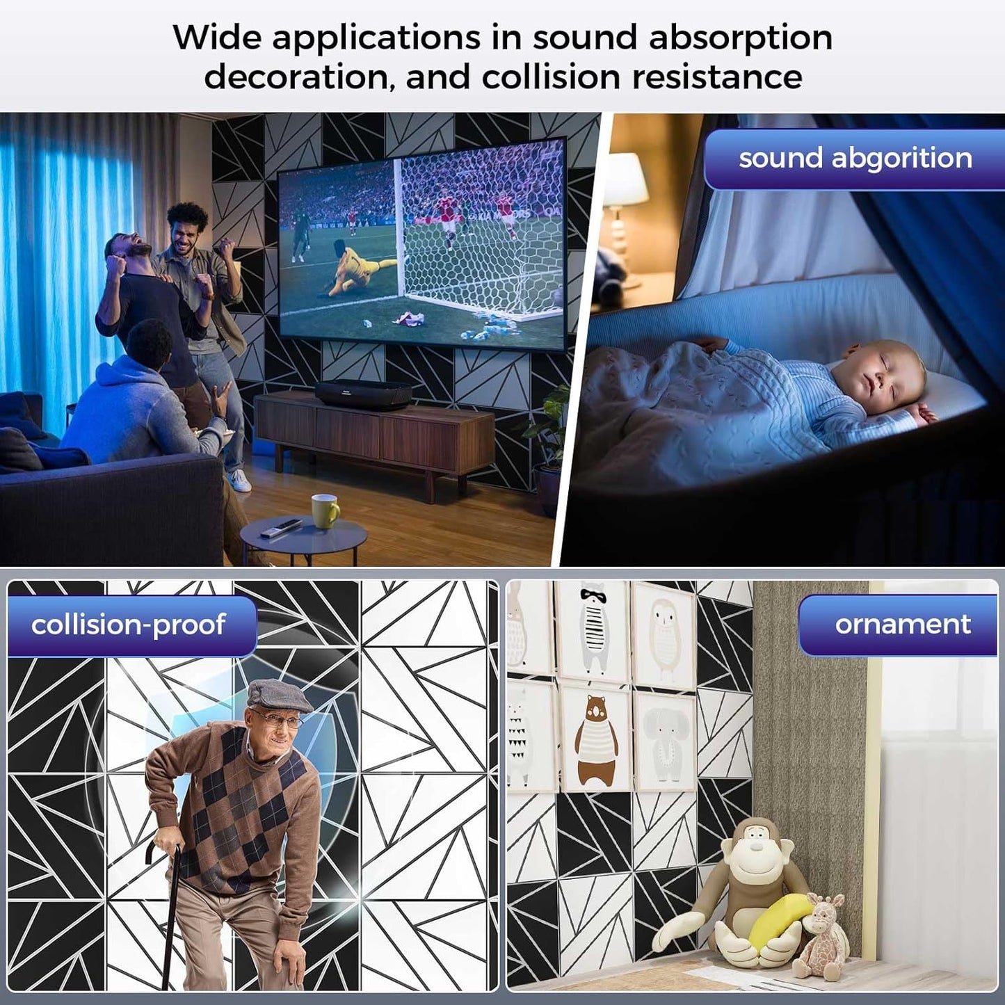 12 Pack 2-Layer Large Soundproof Wall Panels, 12x 12 x 0.43 in Sound Proof Foam Panels for Walls, 1.2lb/ft* High Density,3D Acoustic Panels,Artistic Noise Dampening Panels White&Black